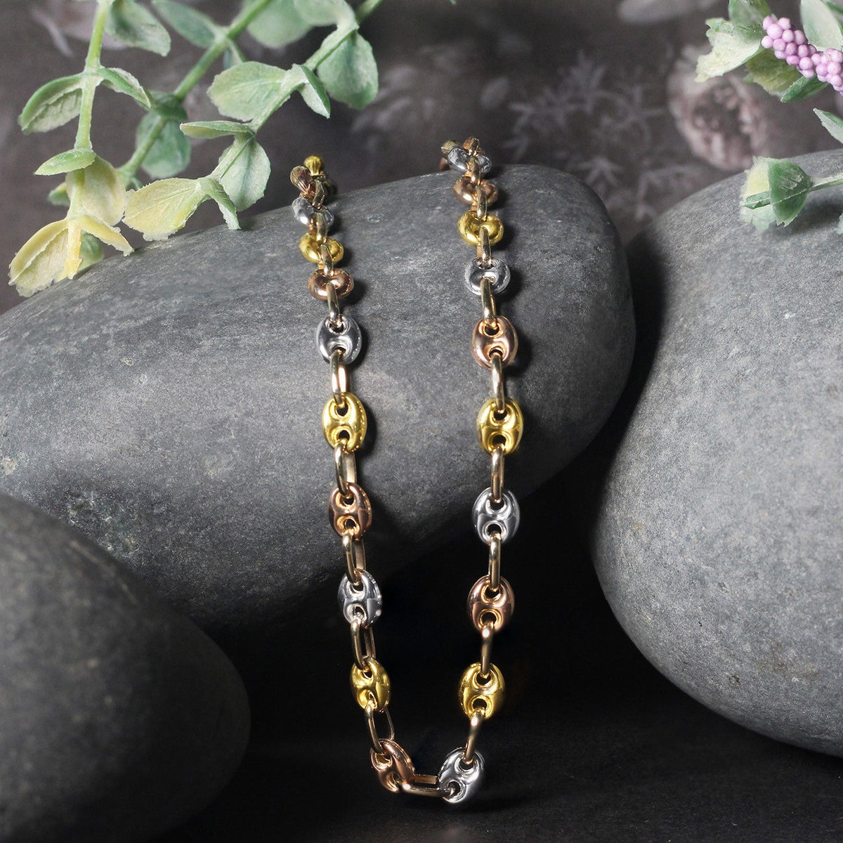 14k Tri Color Gold High Polish Puffed Mariner Link Chain (4.90 mm) - LinkagejewelrydesignLinkagejewelrydesign