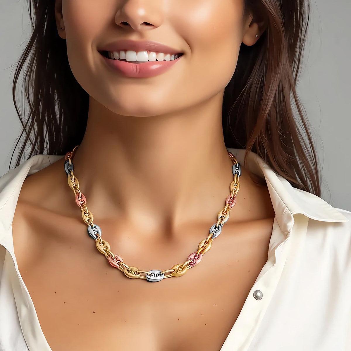 14k Tri Color Gold High Polish Puffed Mariner Link Chain (4.90 mm) - LinkagejewelrydesignLinkagejewelrydesign