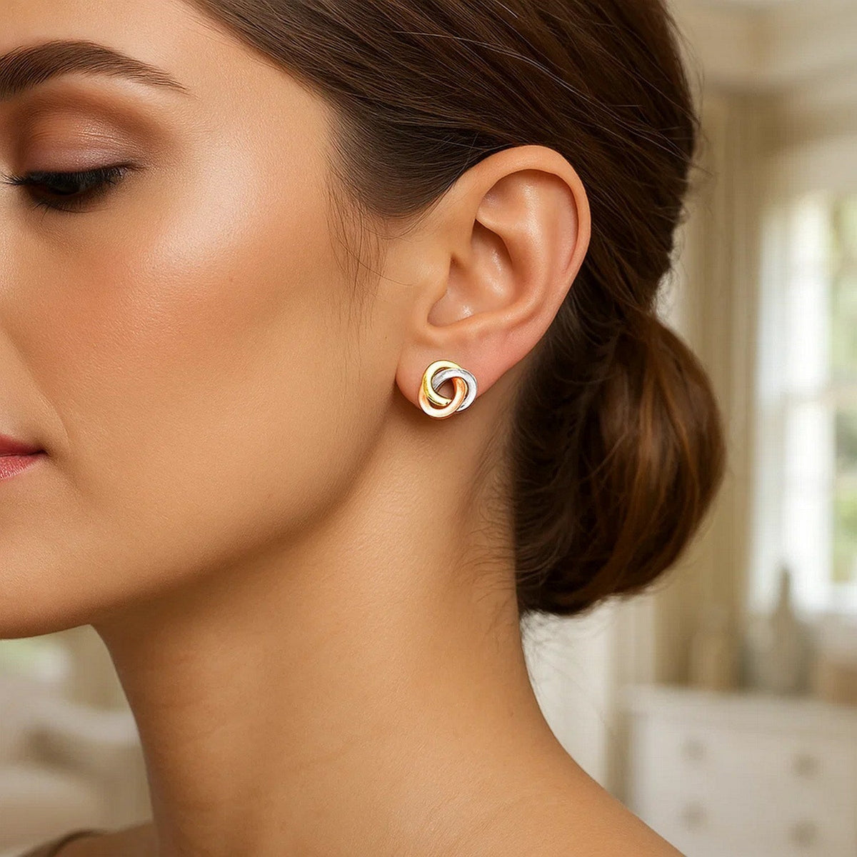 14k Tri Color Gold Love Knot Earrings(10mm) - LinkagejewelrydesignLinkagejewelrydesign