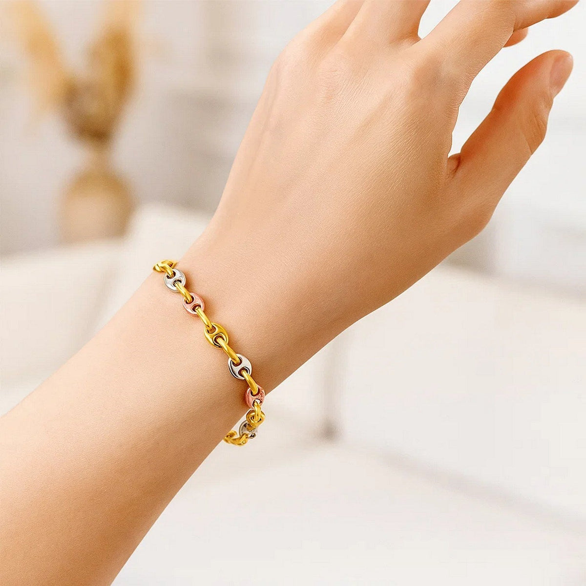 14k Tri Color Gold Mariner Link Bracelet (4.90 mm) - LinkagejewelrydesignLinkagejewelrydesign