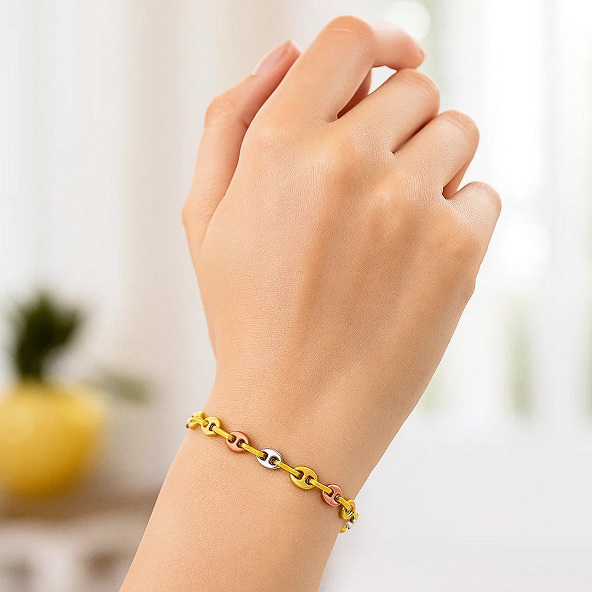 14k Tri Color Gold Mariner Link Bracelet (4.90 mm) - LinkagejewelrydesignLinkagejewelrydesign