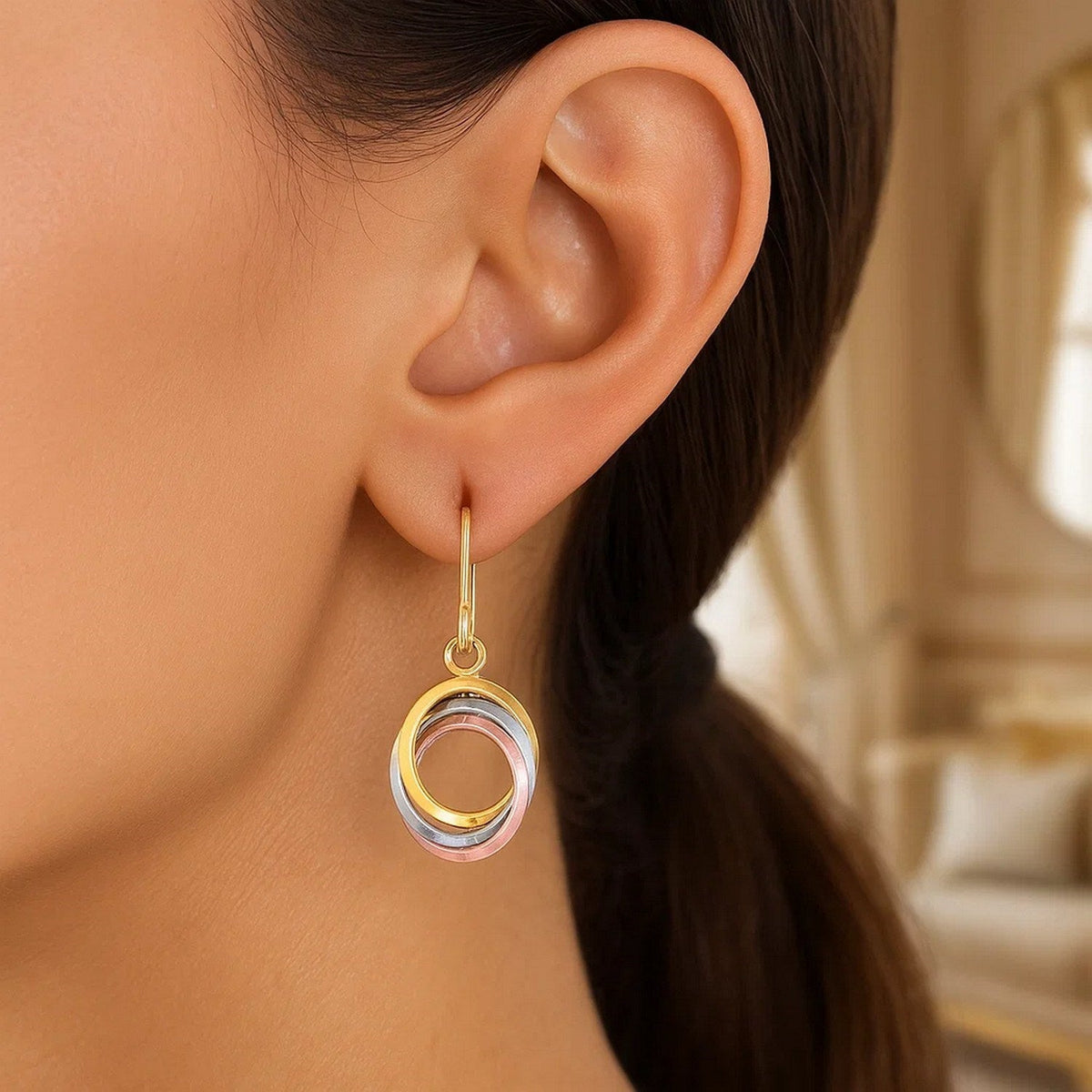 14k Tri - Color Gold Open Entwined Ring Earrings - LinkagejewelrydesignLinkagejewelrydesign