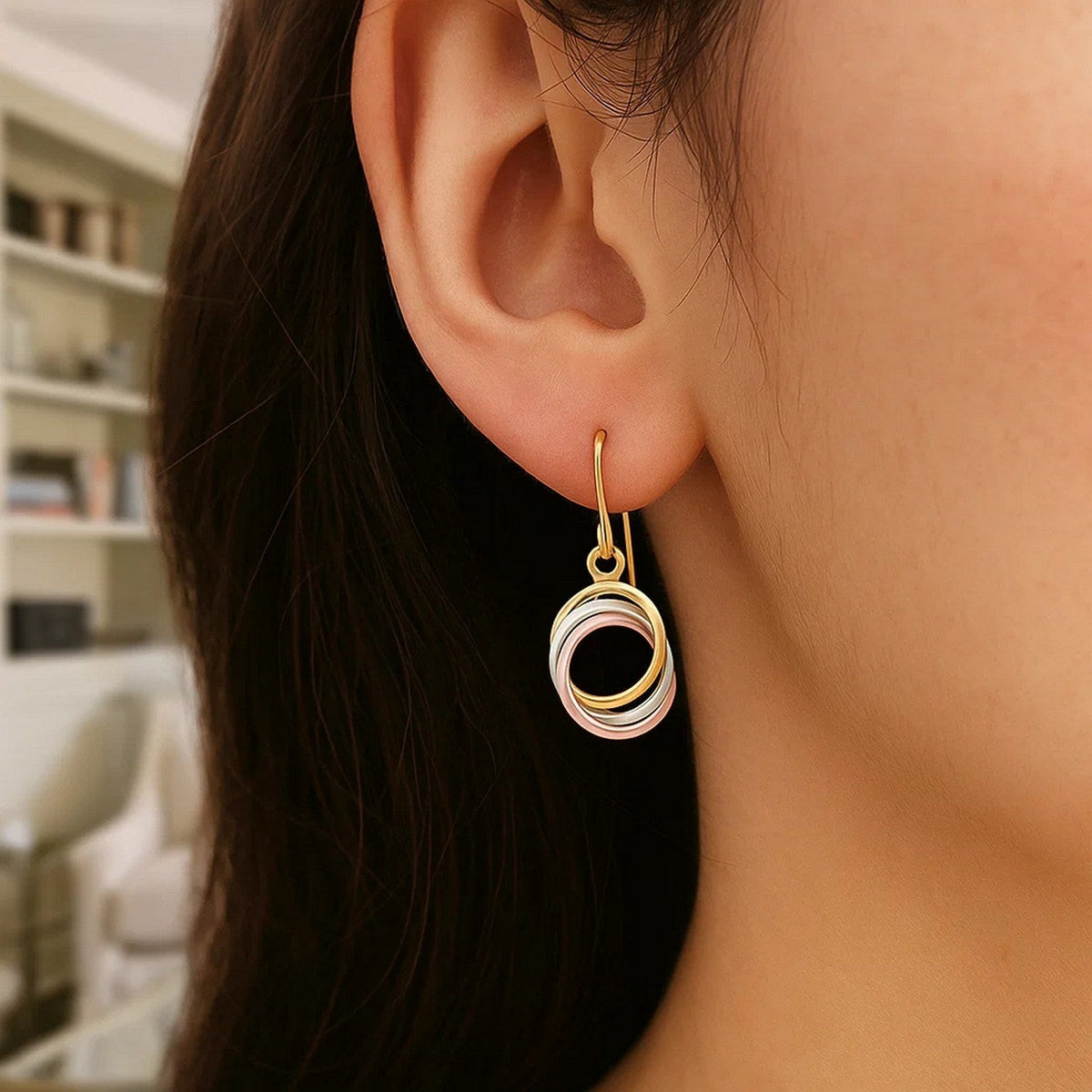 14k Tri - Color Gold Open Entwined Ring Earrings - LinkagejewelrydesignLinkagejewelrydesign