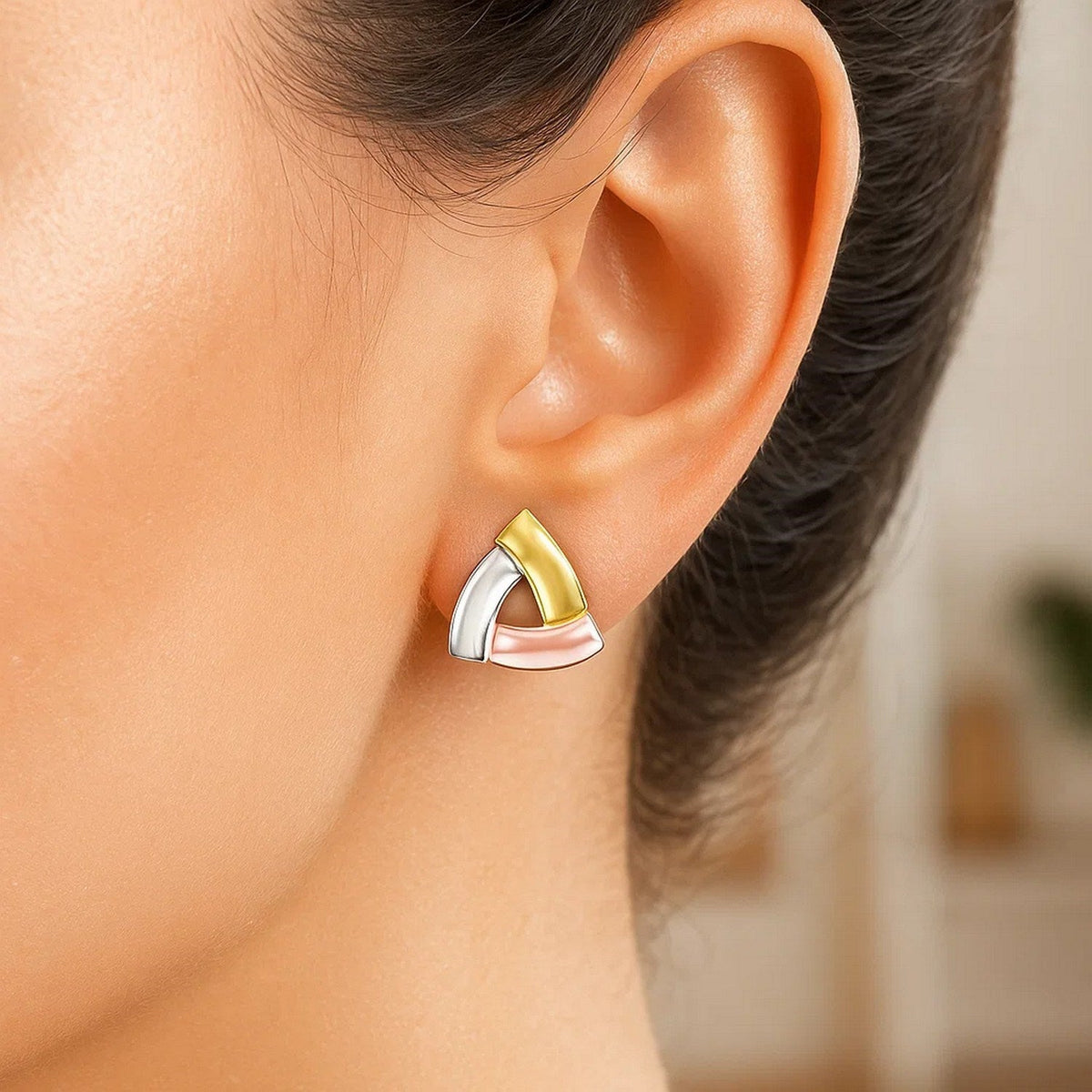 14k Tri - Color Gold Triangular Open Style Post Earrings - LinkagejewelrydesignLinkagejewelrydesign