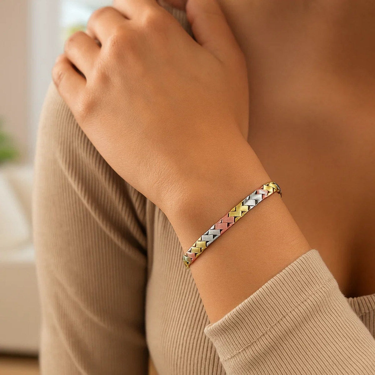 14k Tri - Color Gold Weave Design Bracelet - LinkagejewelrydesignLinkagejewelrydesign