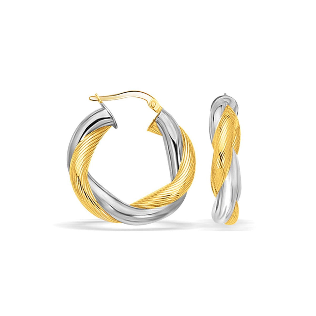 14K Twisted White and Yellow Gold Hoop Earrings (1 inch Diameter) - LinkagejewelrydesignLinkagejewelrydesign