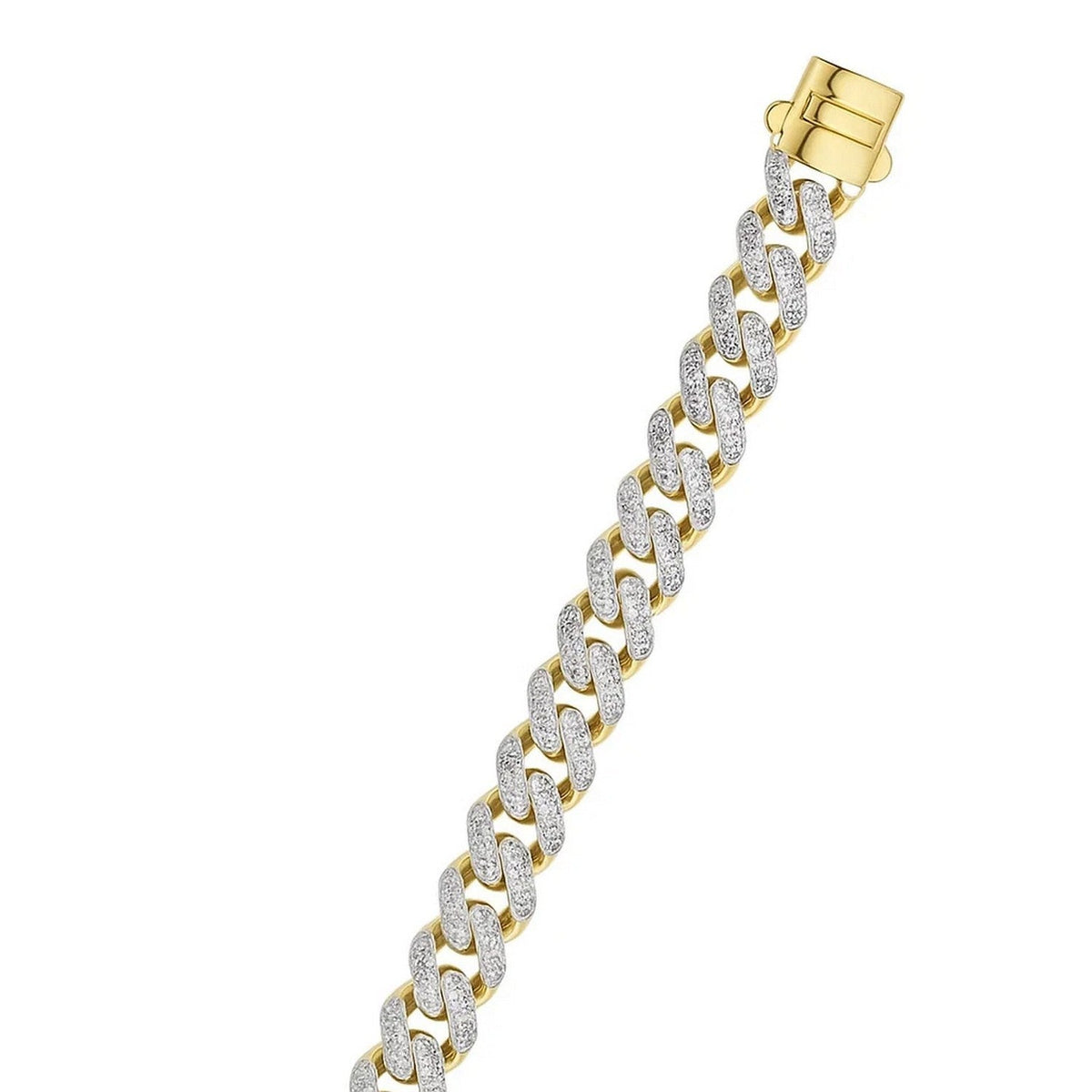 14k Two Tone Gold Curb Chain Bracelet with Diamond Pave Links - LinkagejewelrydesignLinkagejewelrydesign