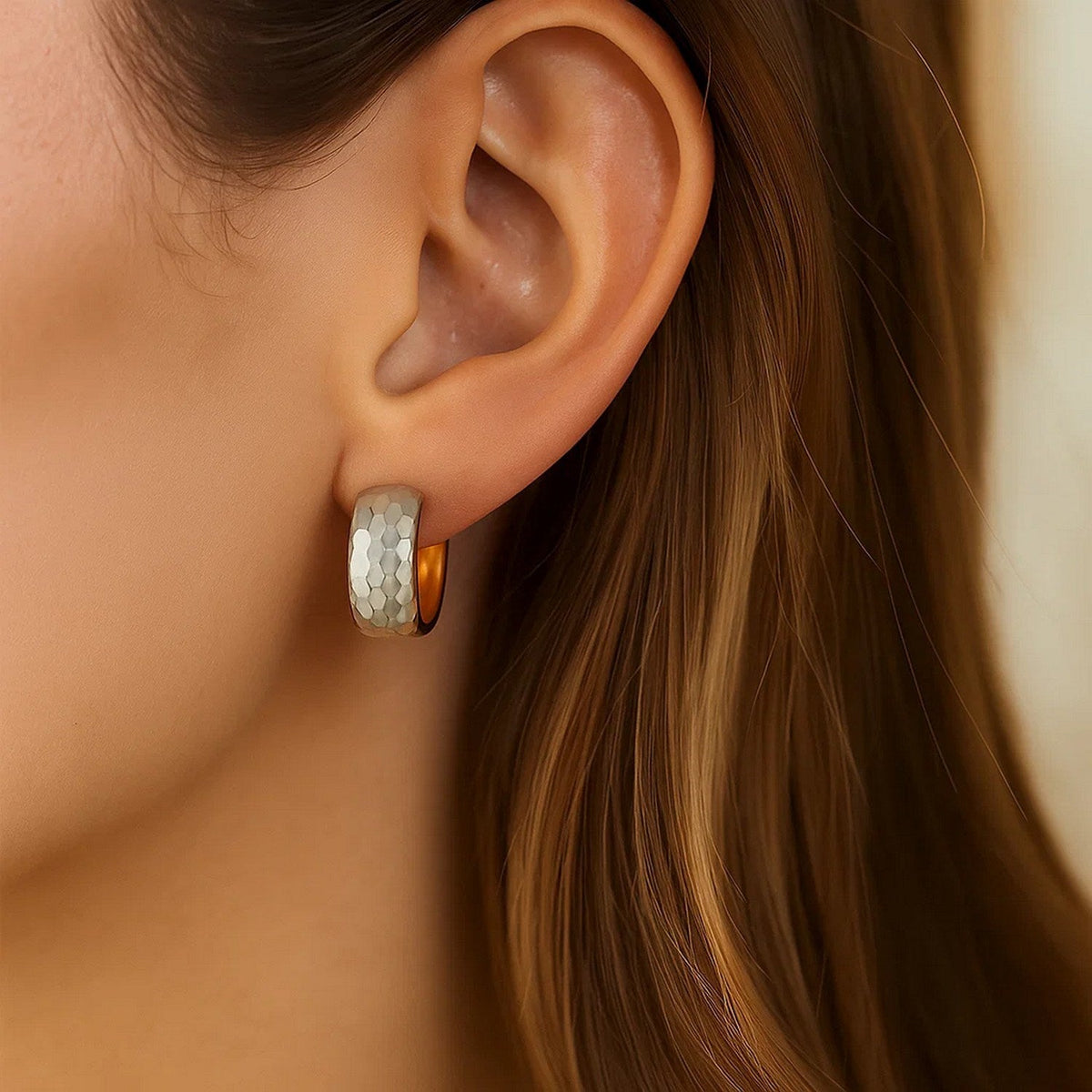 14k Two - Tone Gold Diamond Cut and Interlaced Style Hoop Earrings - LinkagejewelrydesignLinkagejewelrydesign