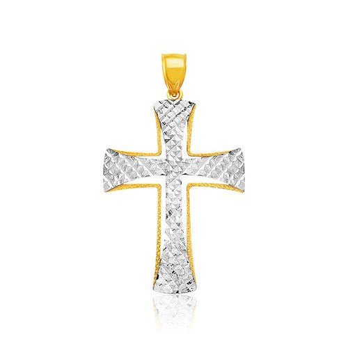 14K Two Tone Gold Diamond Cut Cross Pendant - LinkagejewelrydesignLinkagejewelrydesign