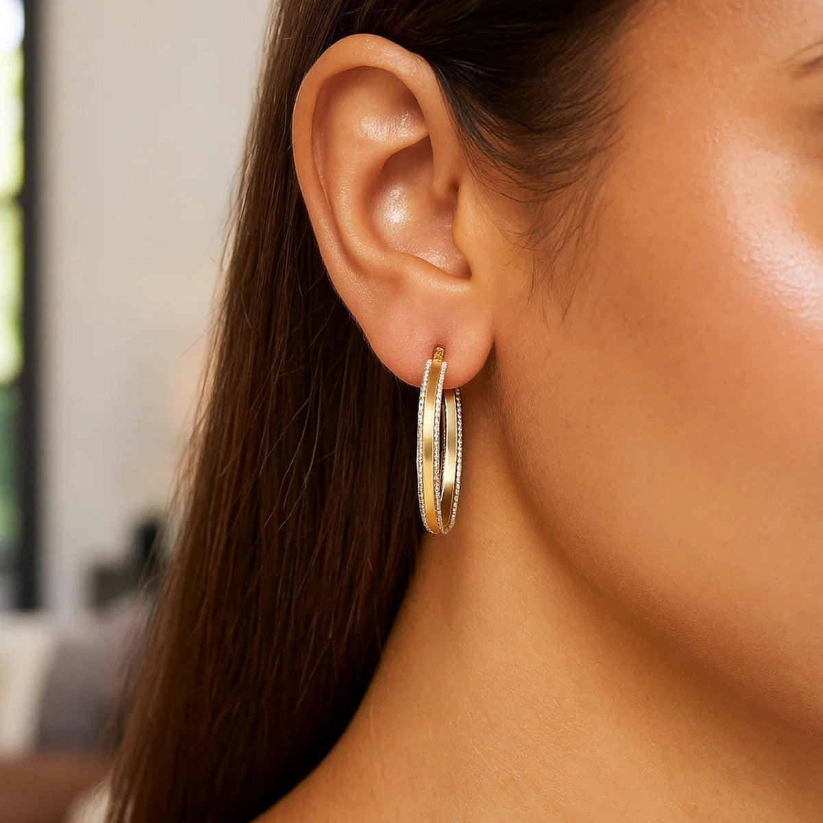 14K Two Tone Gold Diamond Cut Round Hoop Earrings - LinkagejewelrydesignLinkagejewelrydesign