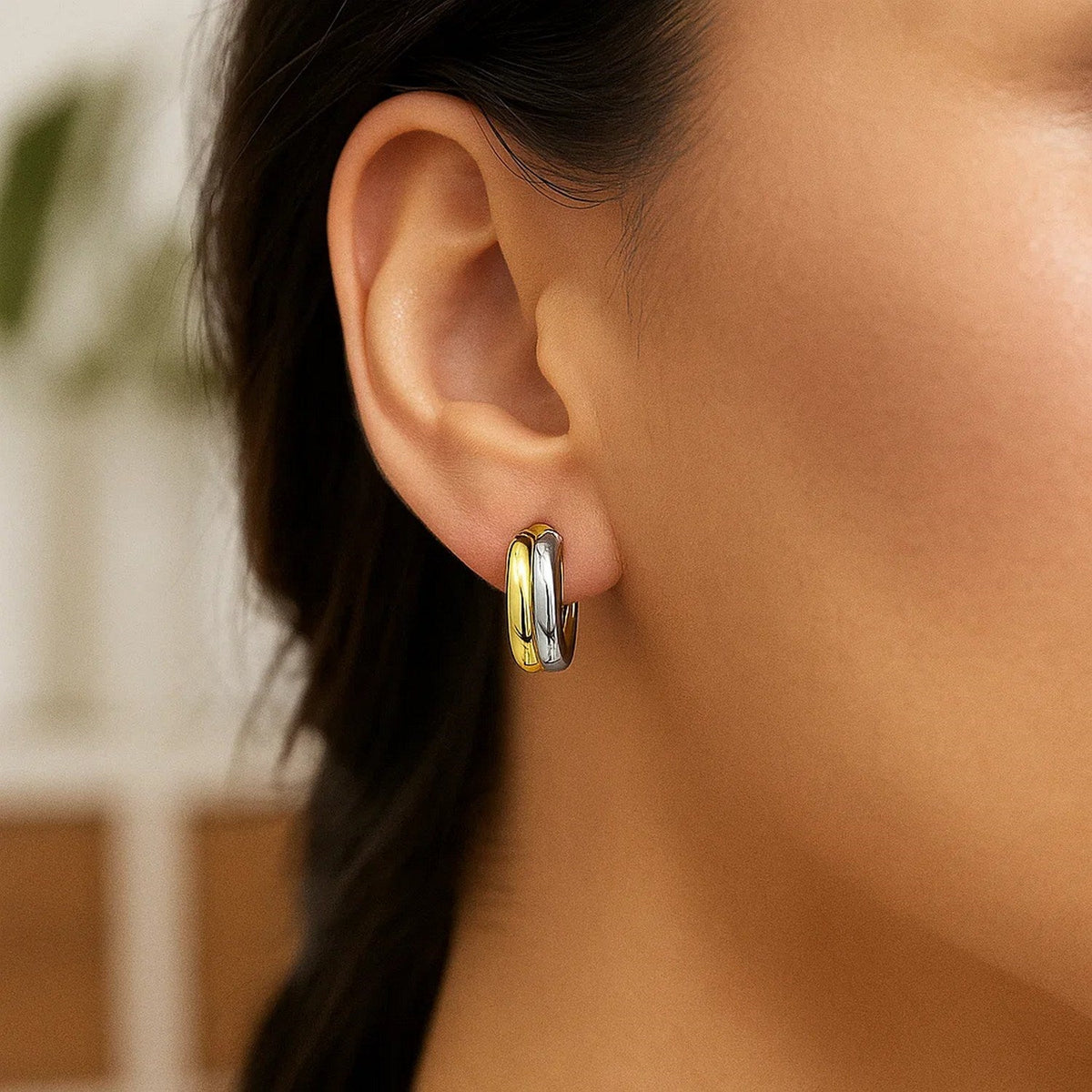 14k Two Tone Gold Double Round Hoops - LinkagejewelrydesignLinkagejewelrydesign