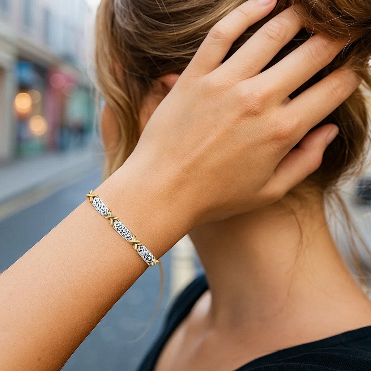 14k Two - Tone Gold Fancy X Line Bracelet (4.80 mm) - LinkagejewelrydesignLinkagejewelrydesign