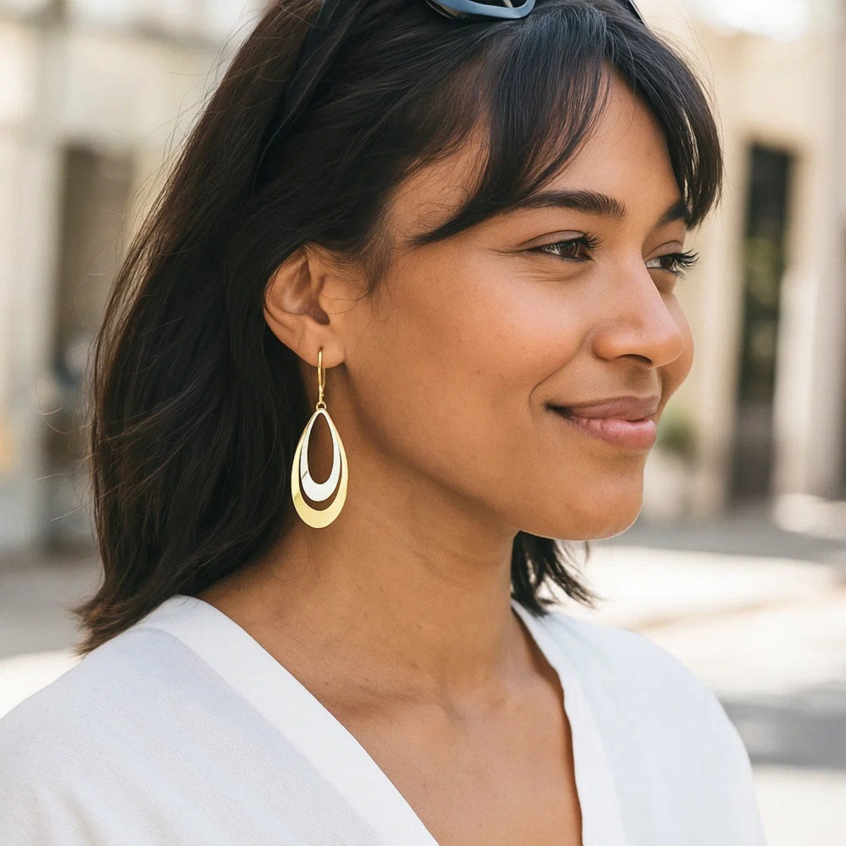 14k Two - Tone Gold Graduated Open Double Teardrop Earrings - LinkagejewelrydesignLinkagejewelrydesign