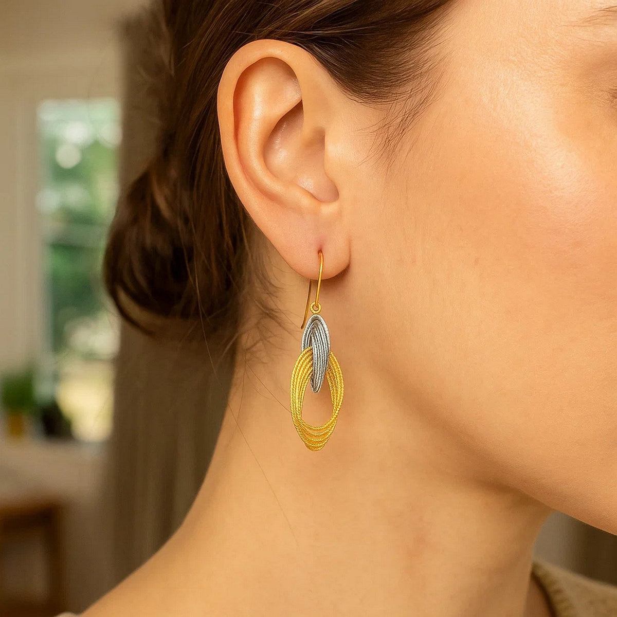 14k Two - Tone Gold Interlaced Multiple Row Earrings - LinkagejewelrydesignLinkagejewelrydesign