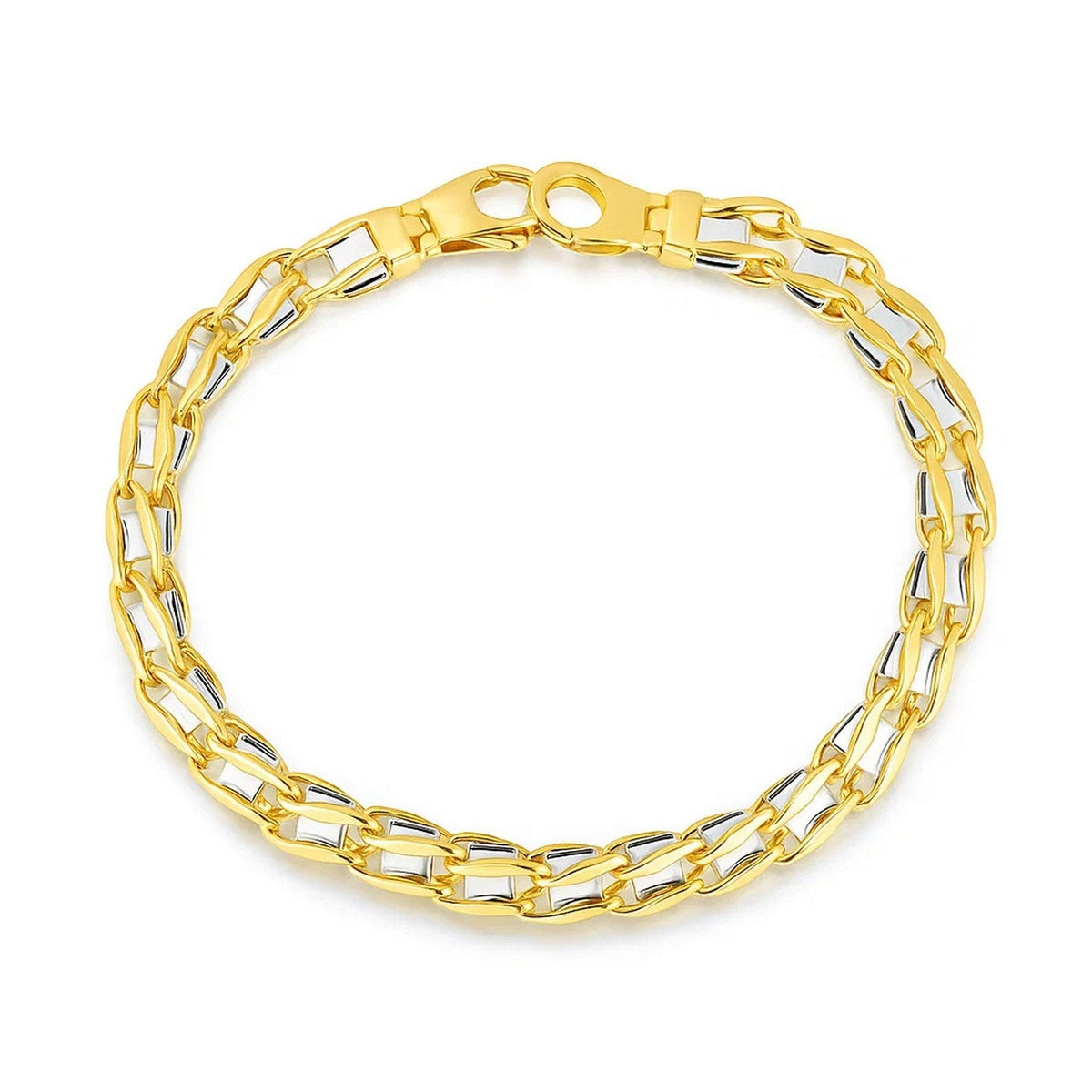 14k Two - Tone Gold Mens Bracelet with S Style Bar Links (7.85 mm) - LinkagejewelrydesignLinkagejewelrydesign