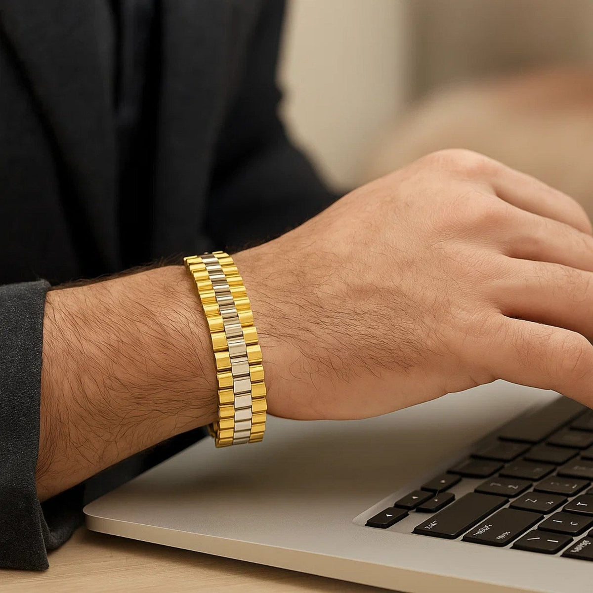 14k Two Tone Gold Mens Panther Link Bracelet (12.30 mm) - LinkagejewelrydesignLinkagejewelrydesign
