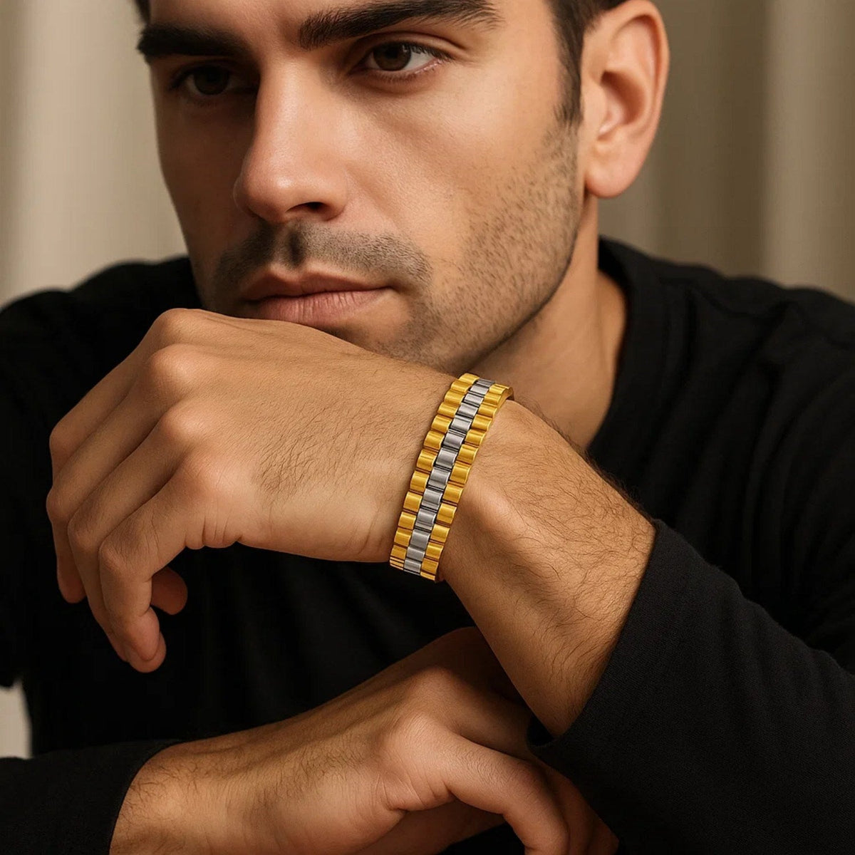 14k Two Tone Gold Mens Panther Link Bracelet (12.30 mm) - LinkagejewelrydesignLinkagejewelrydesign