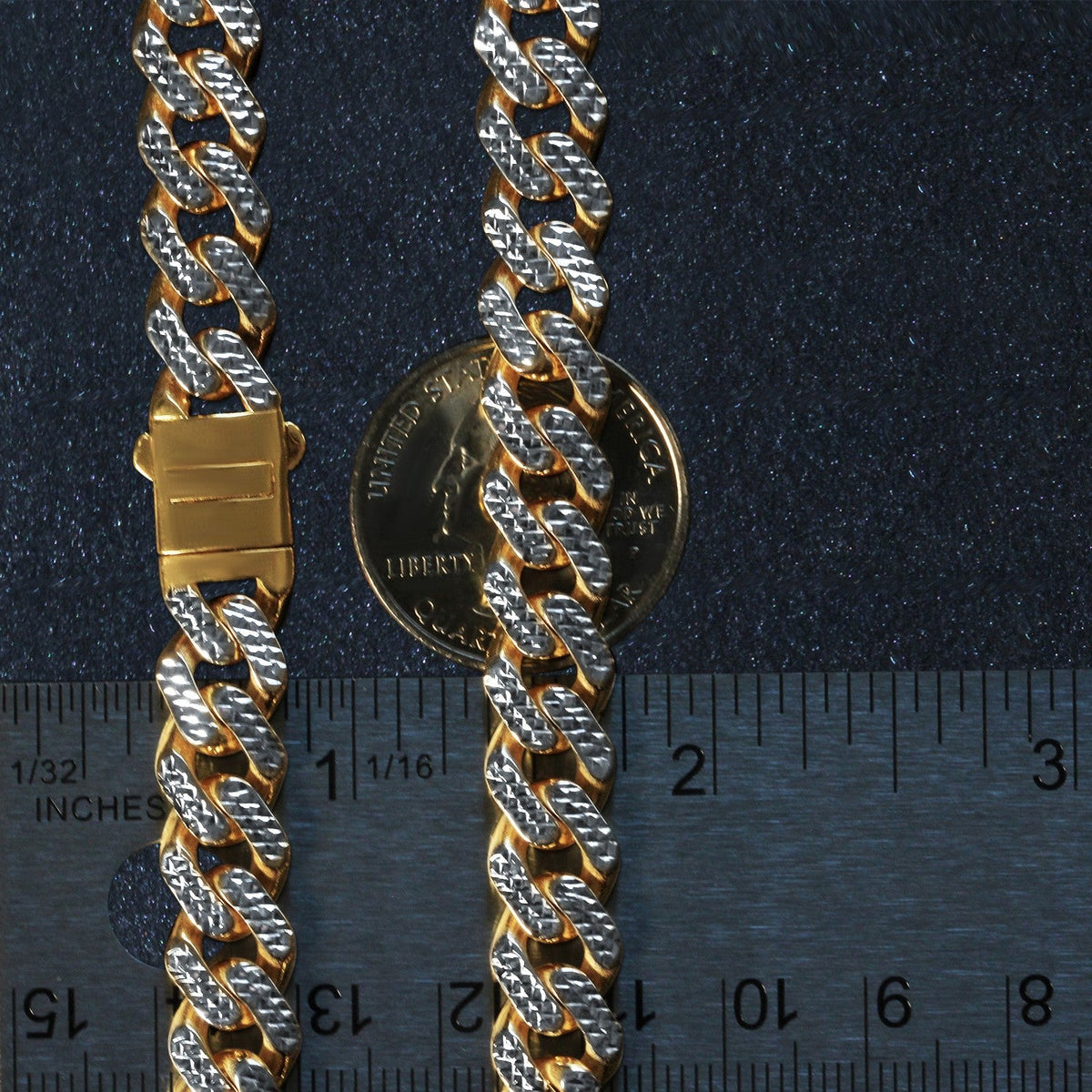 14k Two Tone Gold Miami Cuban Chain Necklace with White Pave - LinkagejewelrydesignLinkagejewelrydesign