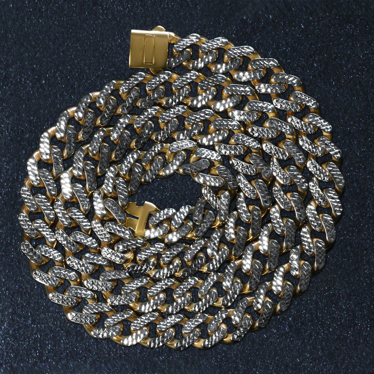 14k Two Tone Gold Miami Cuban Chain Necklace with White Pave - LinkagejewelrydesignLinkagejewelrydesign