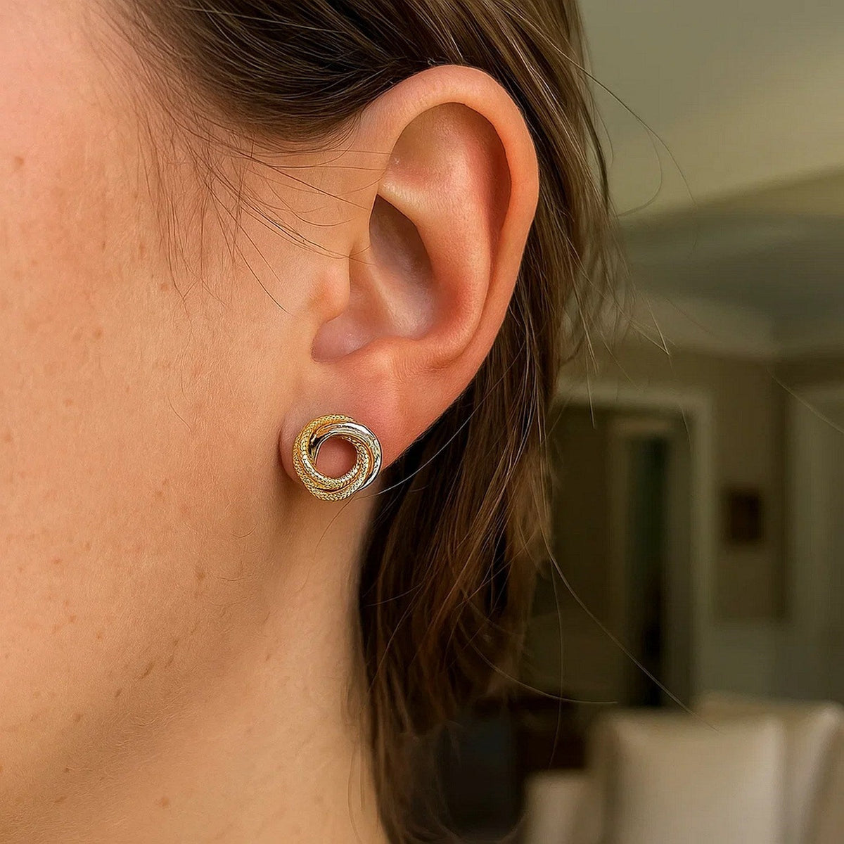 14k Two - Tone Gold Multi - Textured Open Circle Style Entwined Earrings - LinkagejewelrydesignLinkagejewelrydesign