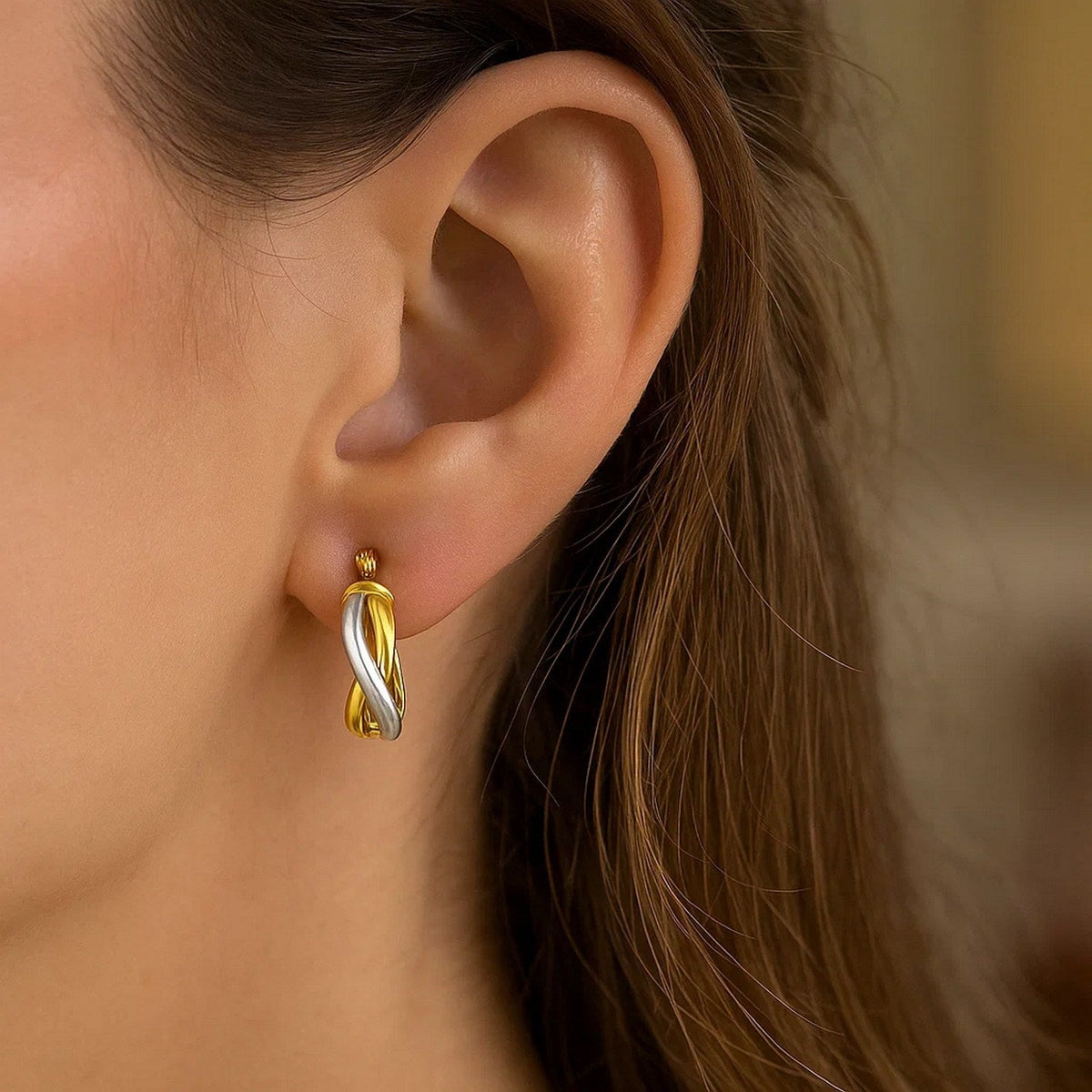 14k Two Tone Gold Oval Twisted Hoop Earrings - LinkagejewelrydesignLinkagejewelrydesign