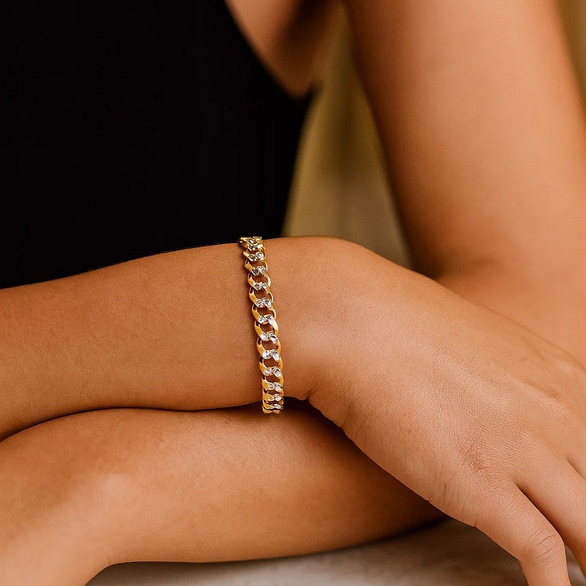 14k Two Tone Gold Pave Curb Bracelet (5.70 mm) - LinkagejewelrydesignLinkagejewelrydesign