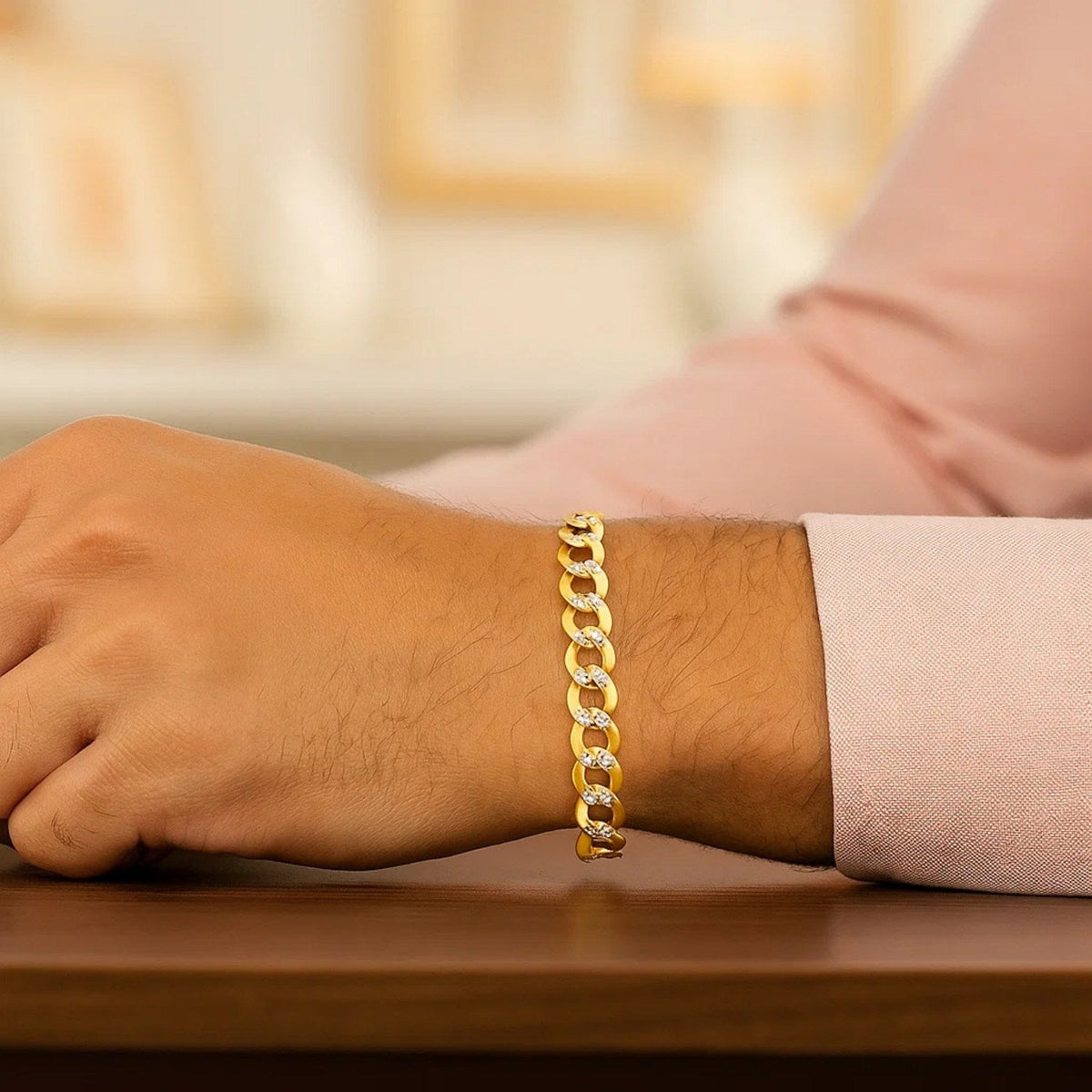 14k Two Tone Gold Pave Curb Bracelet (7.00 mm) - LinkagejewelrydesignLinkagejewelrydesign