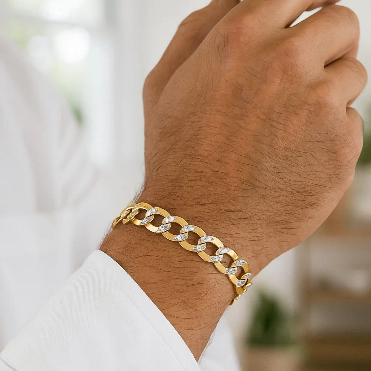 14k Two Tone Gold Pave Curb Bracelet (7.00 mm) - LinkagejewelrydesignLinkagejewelrydesign