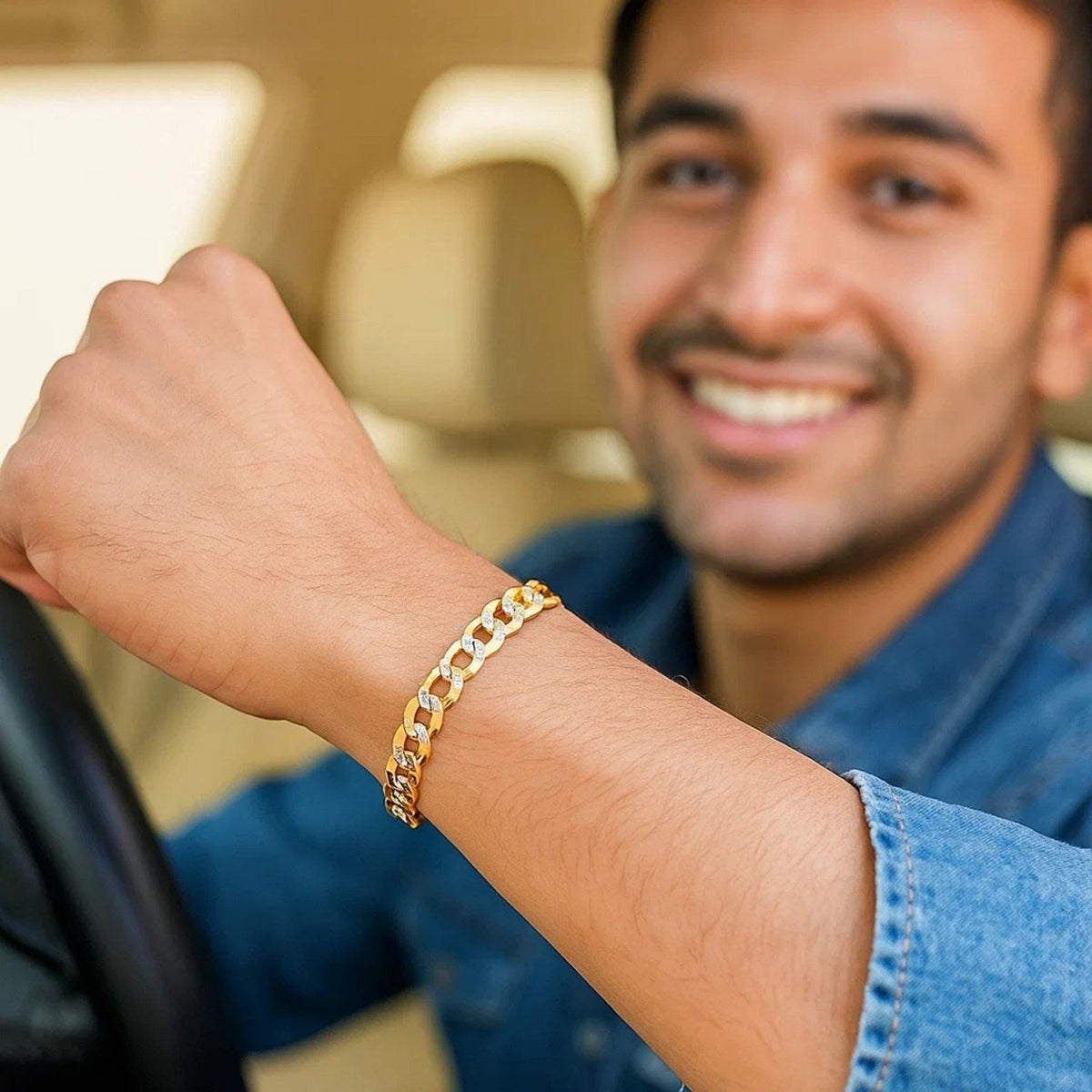 14k Two Tone Gold Pave Curb Bracelet (7.00 mm) - LinkagejewelrydesignLinkagejewelrydesign