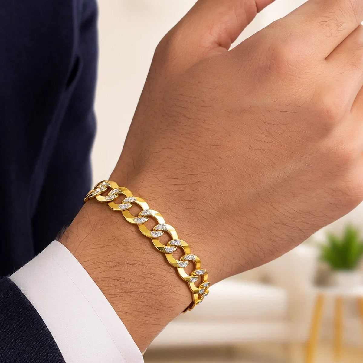 14k Two Tone Gold Pave Curb Bracelet (8.30 mm) - LinkagejewelrydesignLinkagejewelrydesign