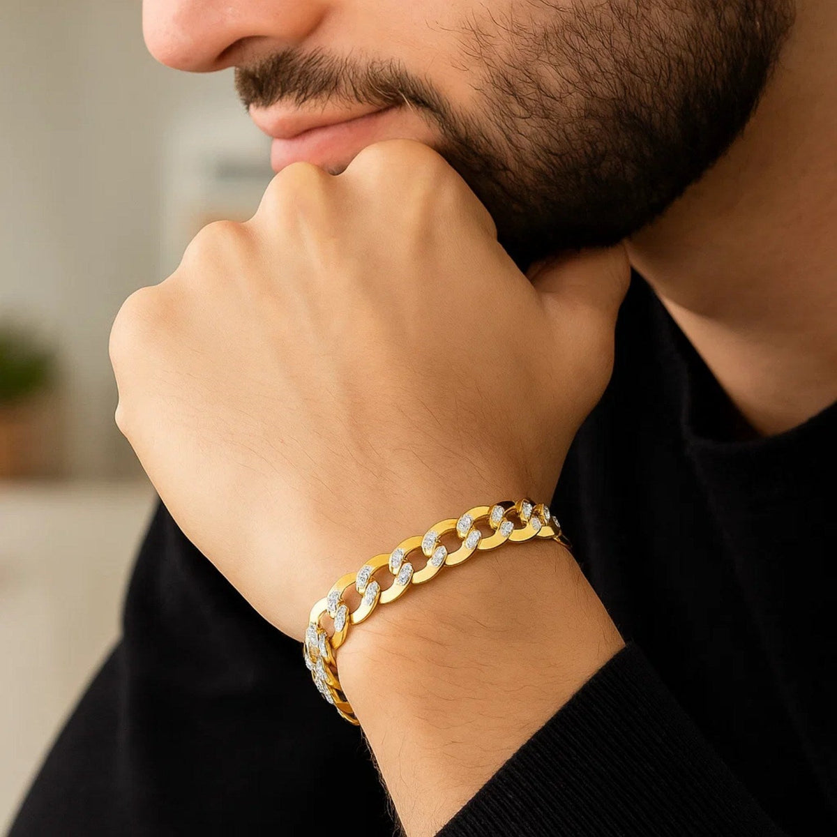 14k Two Tone Gold Pave Curb Bracelet (8.30 mm) - LinkagejewelrydesignLinkagejewelrydesign