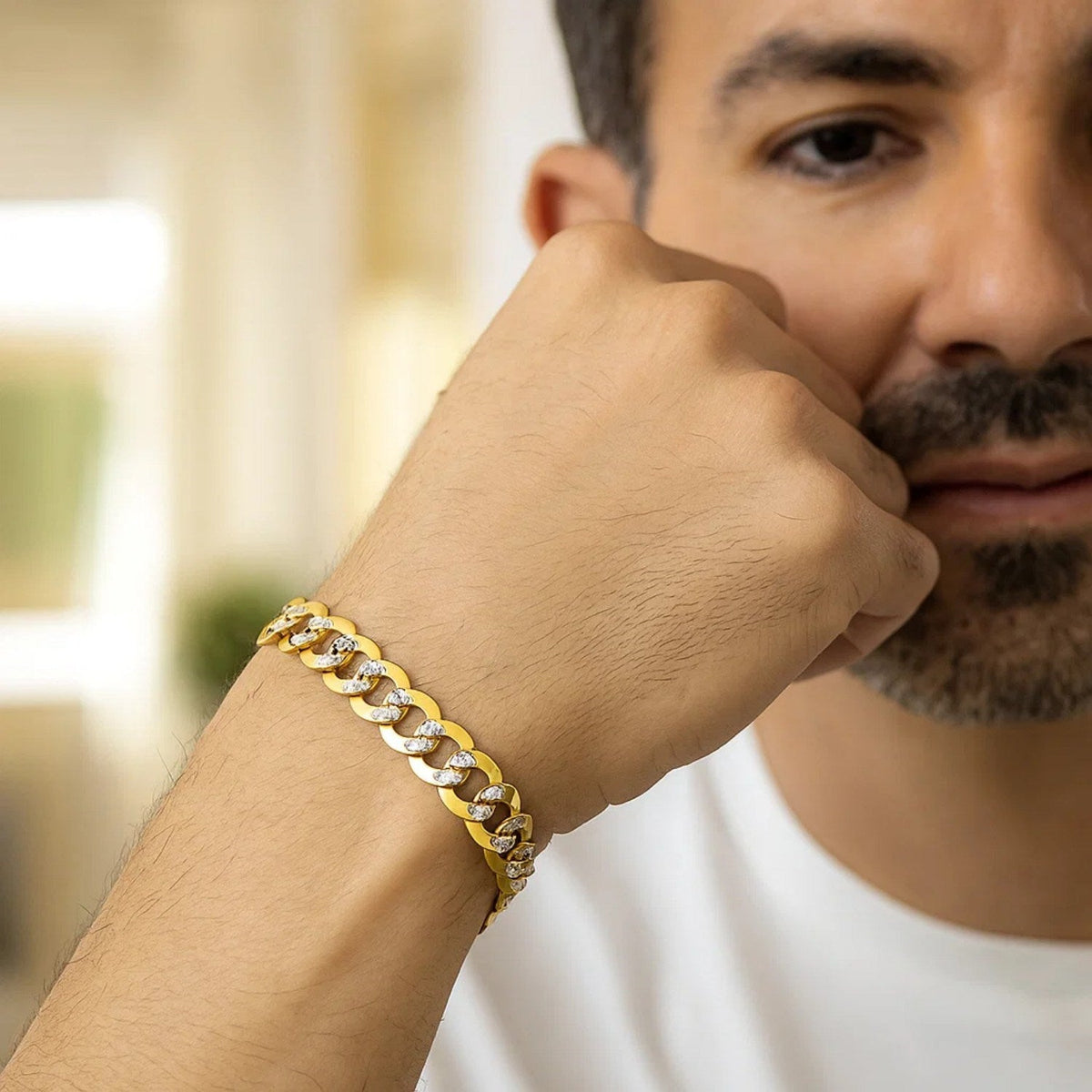 14k Two Tone Gold Pave Curb Bracelet (8.30 mm) - LinkagejewelrydesignLinkagejewelrydesign