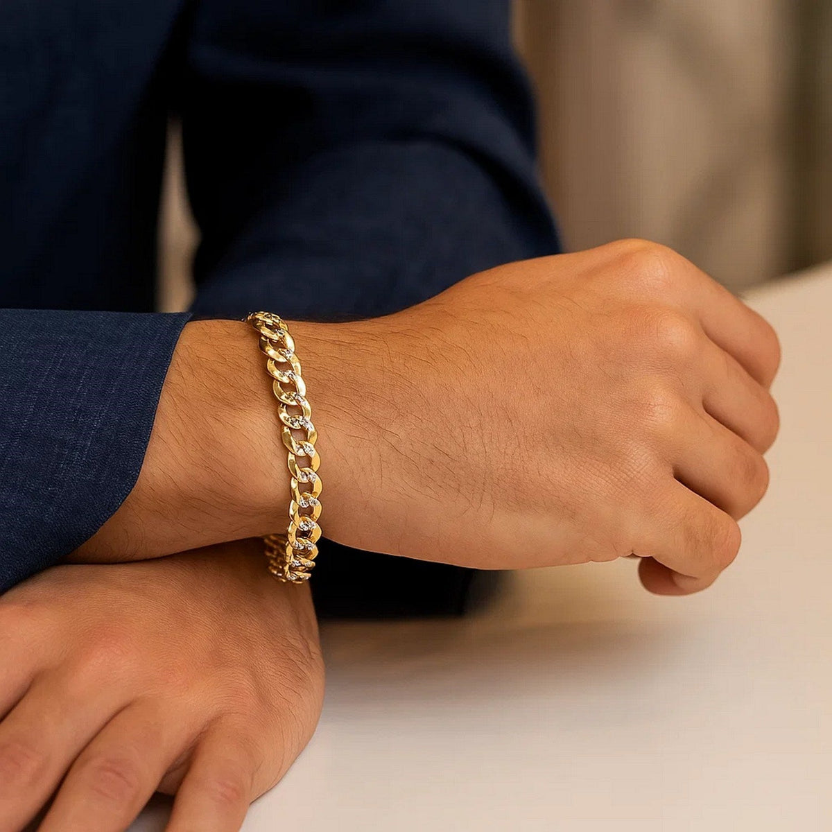 14k Two Tone Gold Pave Curb Bracelet (9.70 mm) - LinkagejewelrydesignLinkagejewelrydesign