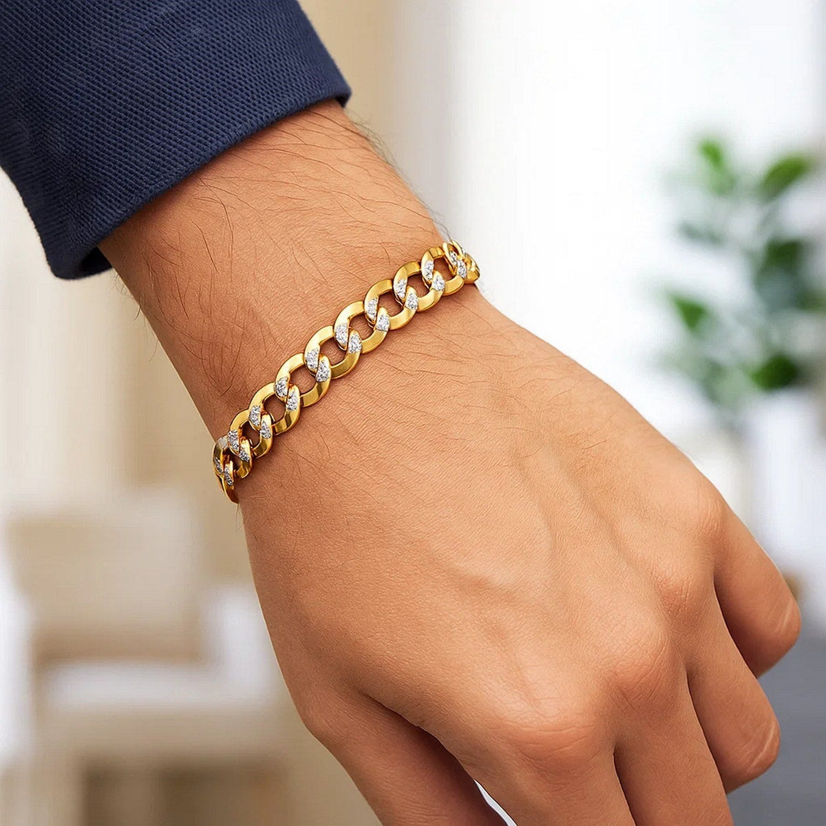 14k Two Tone Gold Pave Curb Bracelet (9.70 mm) - LinkagejewelrydesignLinkagejewelrydesign