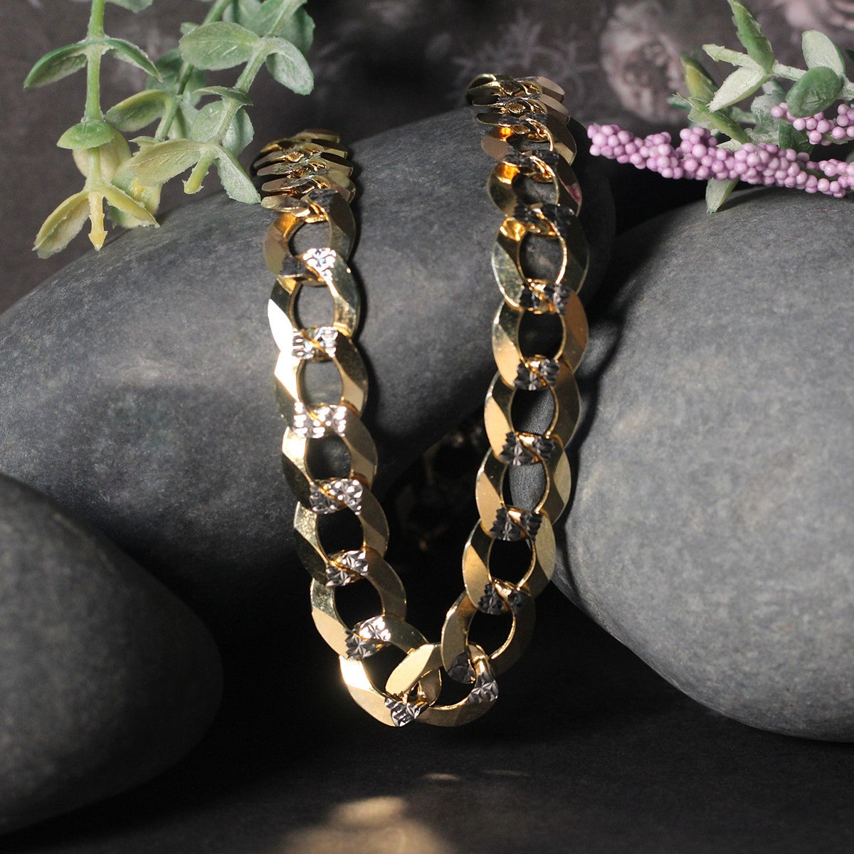 14k Two Tone Gold Pave Curb Chain (11.23 mm) - LinkagejewelrydesignLinkagejewelrydesign