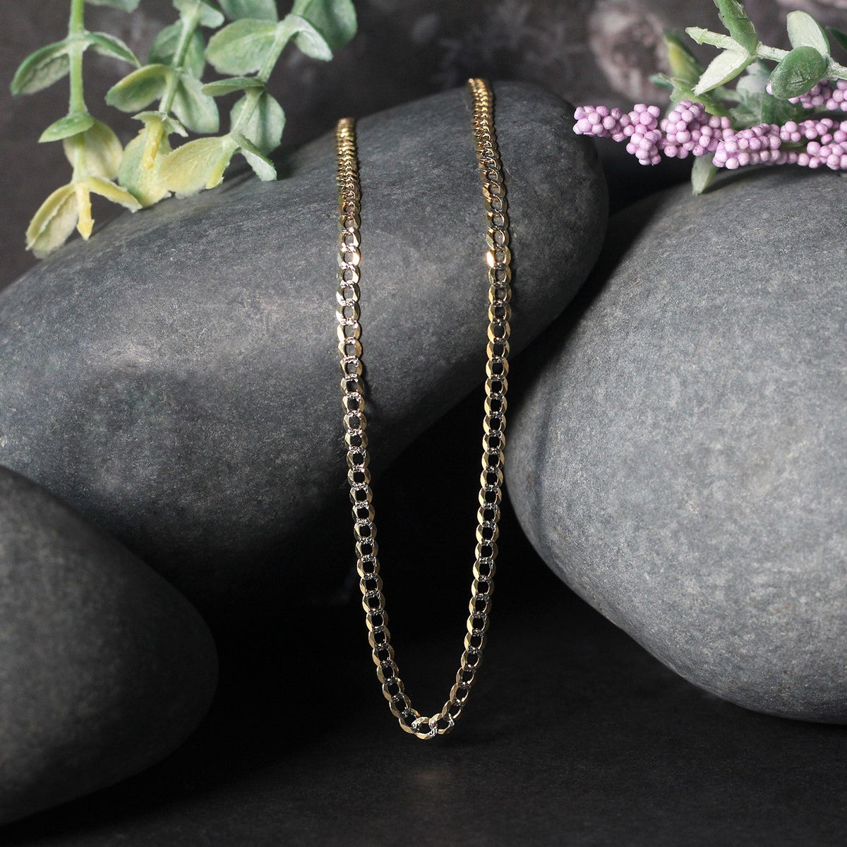 14k Two Tone Gold Pave Curb Chain (2.60 mm) - LinkagejewelrydesignLinkagejewelrydesign