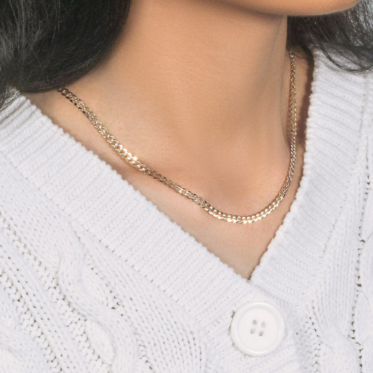 14k Two Tone Gold Pave Curb Chain (3.60 mm) - LinkagejewelrydesignLinkagejewelrydesign