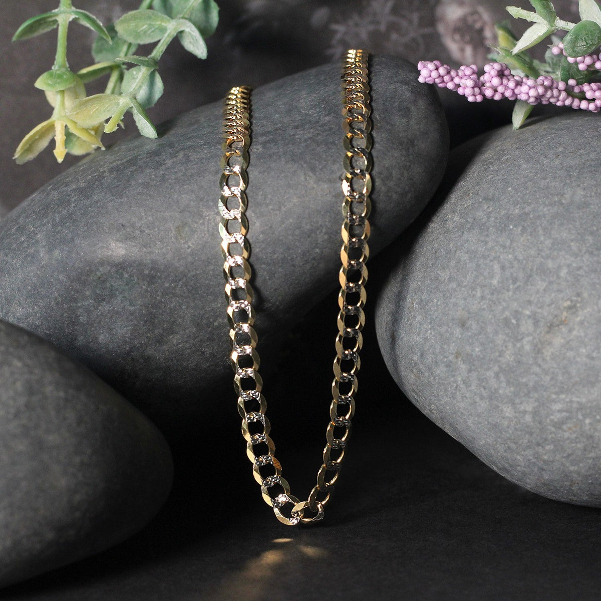14k Two Tone Gold Pave Curb Chain (4.60 mm) - LinkagejewelrydesignLinkagejewelrydesign