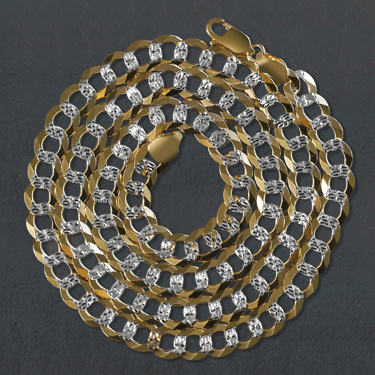 14k Two Tone Gold Pave Curb Chain (7.00 mm) - LinkagejewelrydesignLinkagejewelrydesign