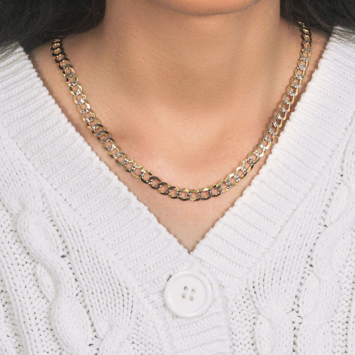 14k Two Tone Gold Pave Curb Chain (7.00 mm) - LinkagejewelrydesignLinkagejewelrydesign