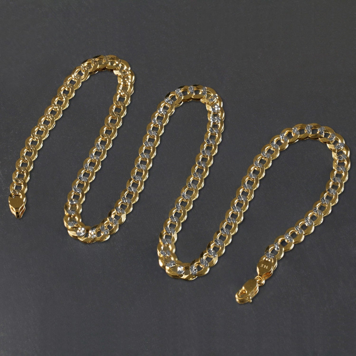 14k Two Tone Gold Pave Curb Chain (7.00 mm) - LinkagejewelrydesignLinkagejewelrydesign