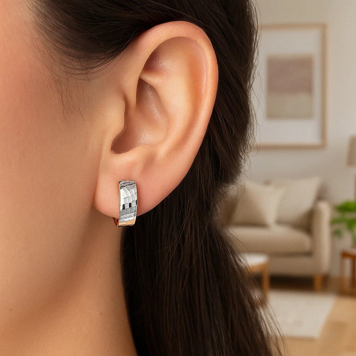 14k Two - Tone Gold Polished and Textured Hoop Style Earrings - LinkagejewelrydesignLinkagejewelrydesign