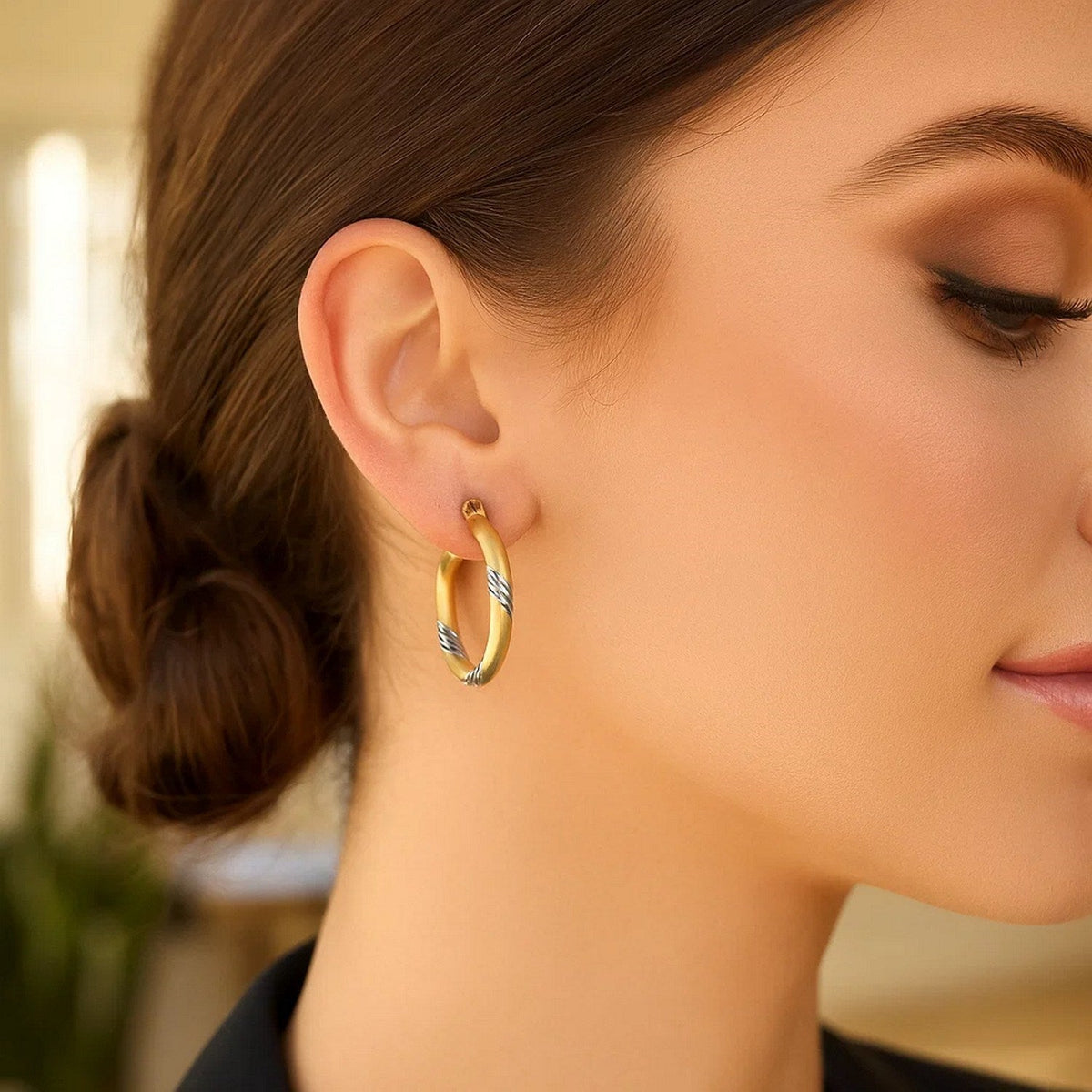 14k Two Tone Gold Polished Hoop Earrings (20 mm) - LinkagejewelrydesignLinkagejewelrydesign