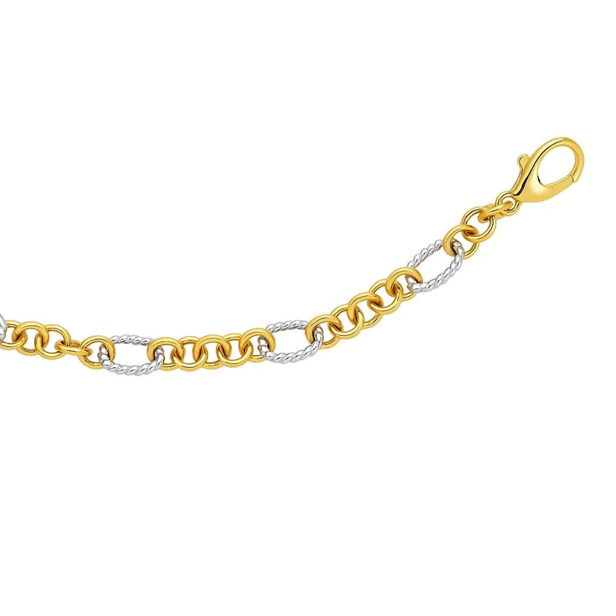 14k Two - Tone Gold Rope Motif Oval and Round Link Chain Bracelet (8.80 mm) - LinkagejewelrydesignLinkagejewelrydesign