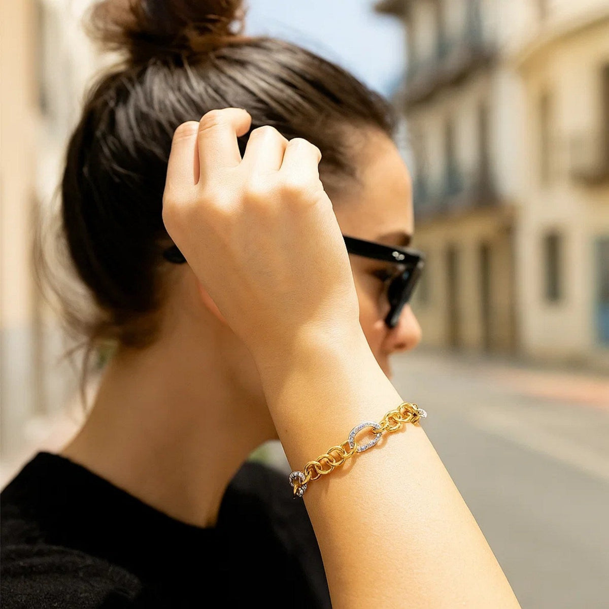 14k Two - Tone Gold Rope Motif Oval and Round Link Chain Bracelet (8.80 mm) - LinkagejewelrydesignLinkagejewelrydesign