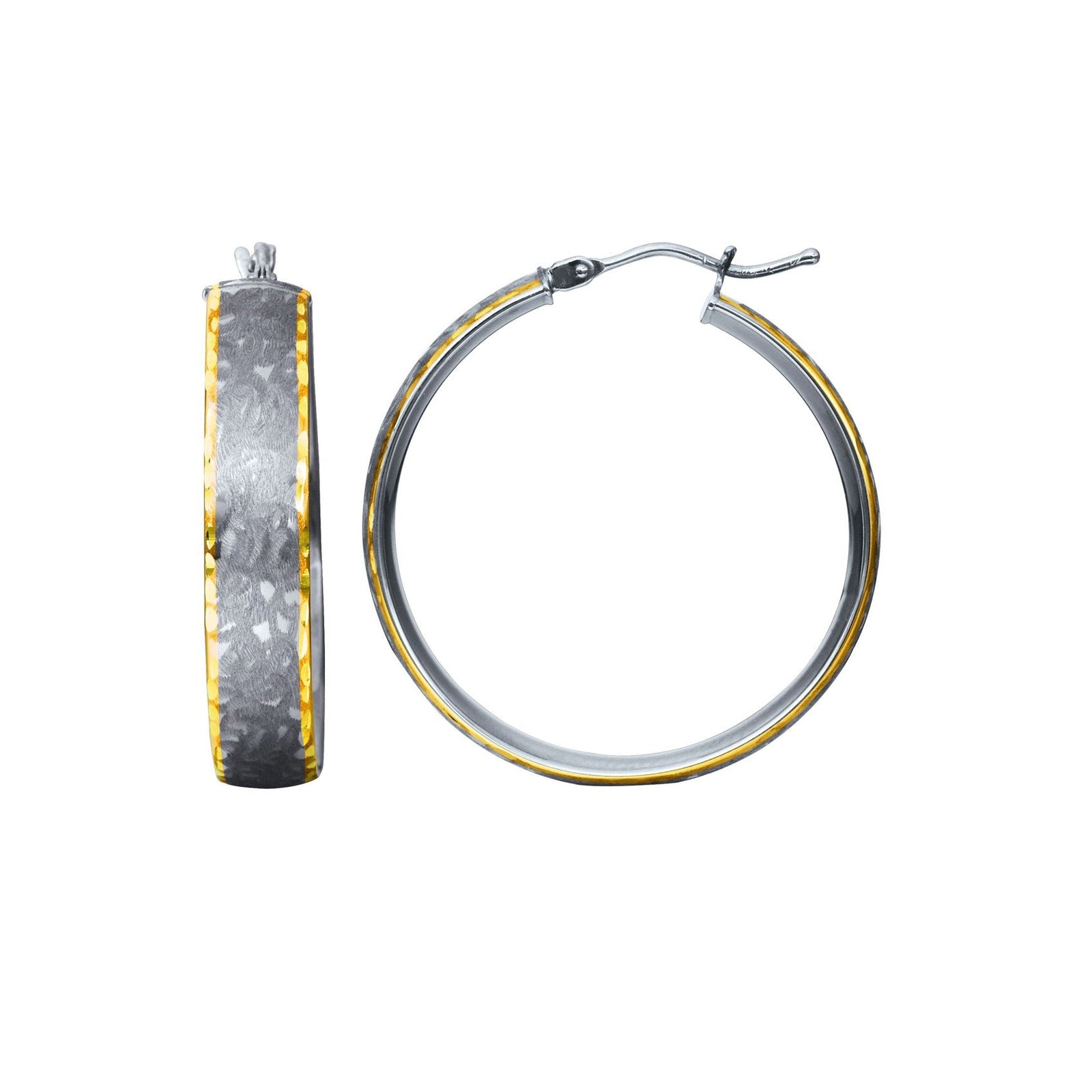 14K Two Tone Gold Satin Gray Hoop Earrings (1 inch Diameter) - LinkagejewelrydesignLinkagejewelrydesign