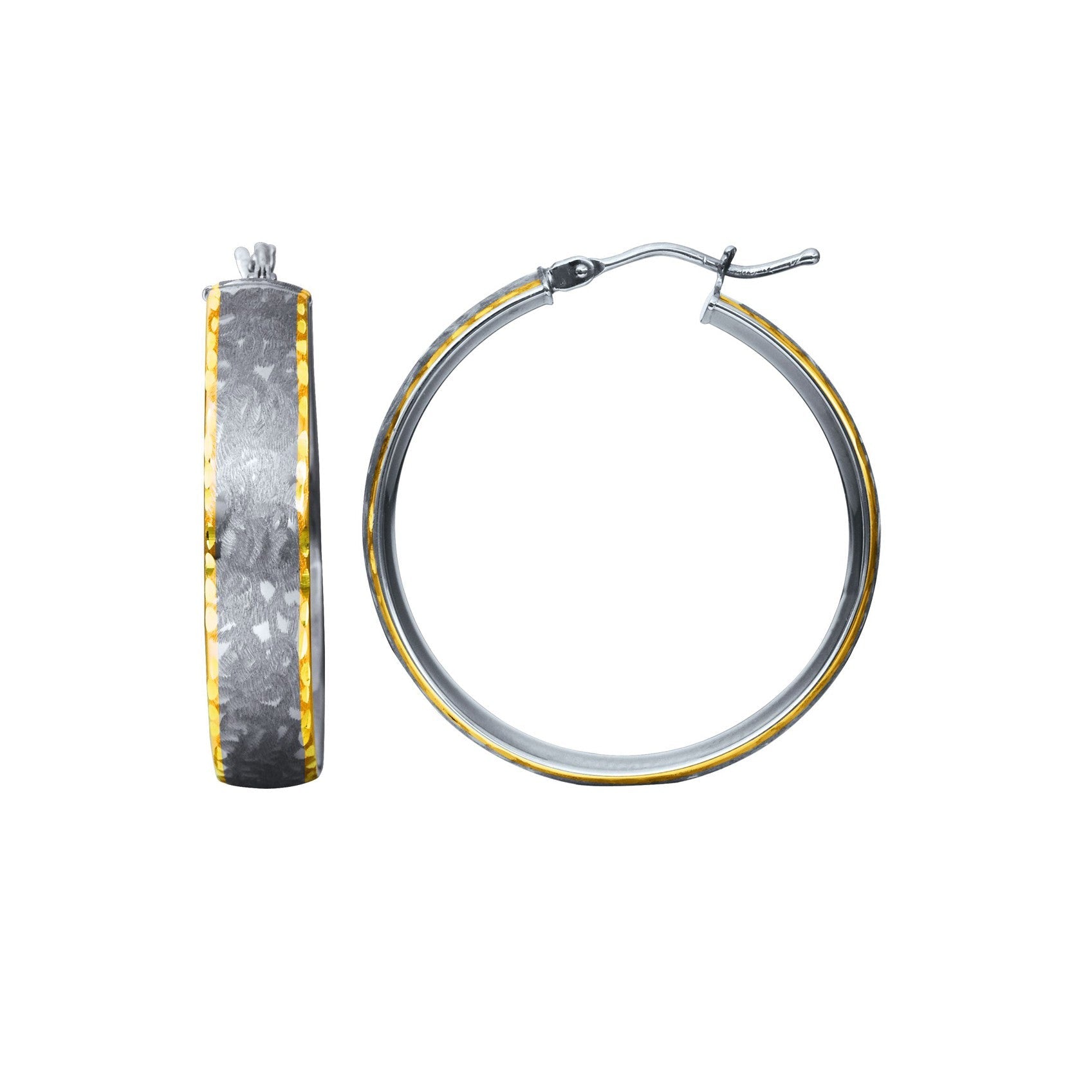 14K Two Tone Gold Satin Gray Hoop Earrings (1 inch Diameter) - LinkagejewelrydesignLinkagejewelrydesign