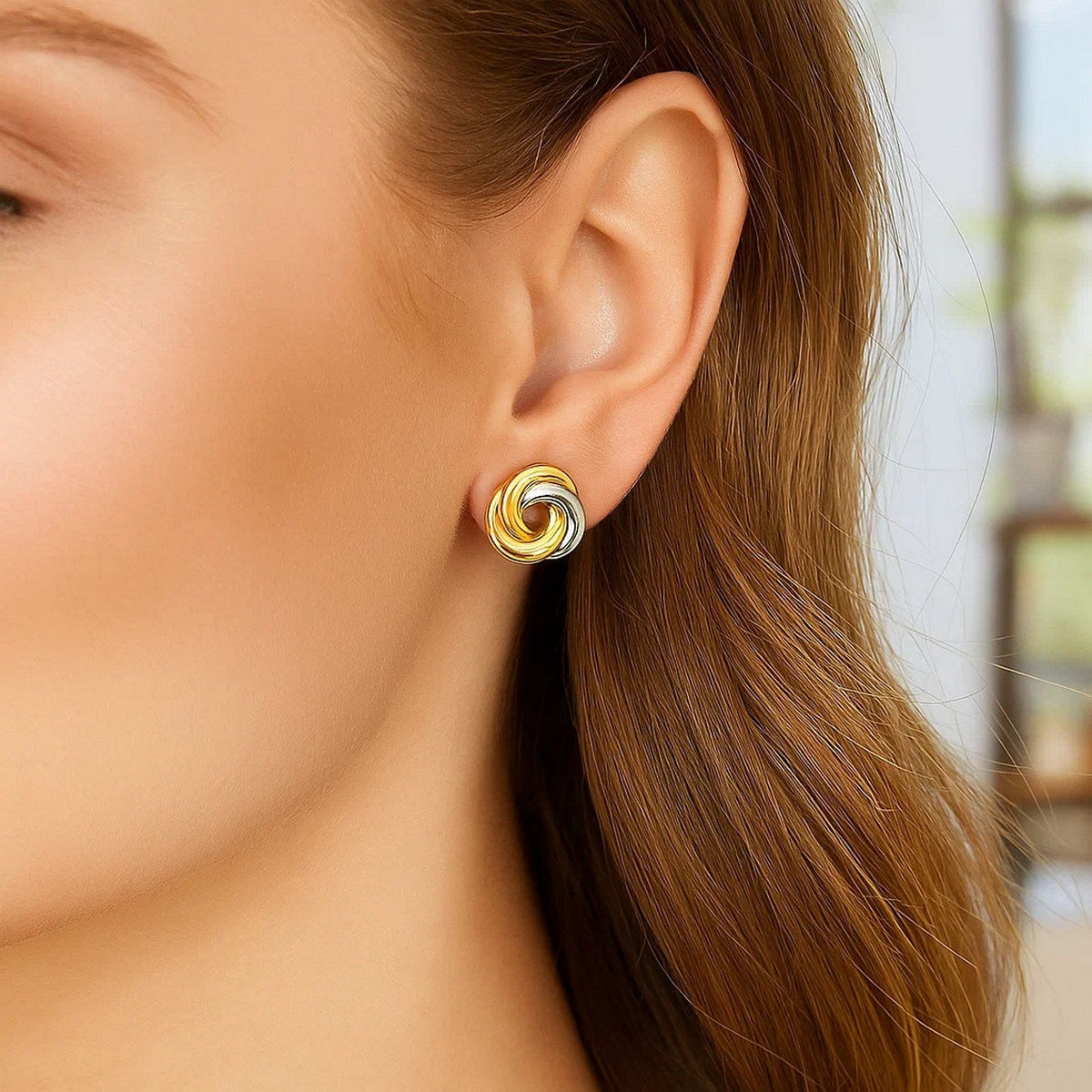 14k Two - Tone Gold Shiny Intertwined Open Circle Earrings - LinkagejewelrydesignLinkagejewelrydesign