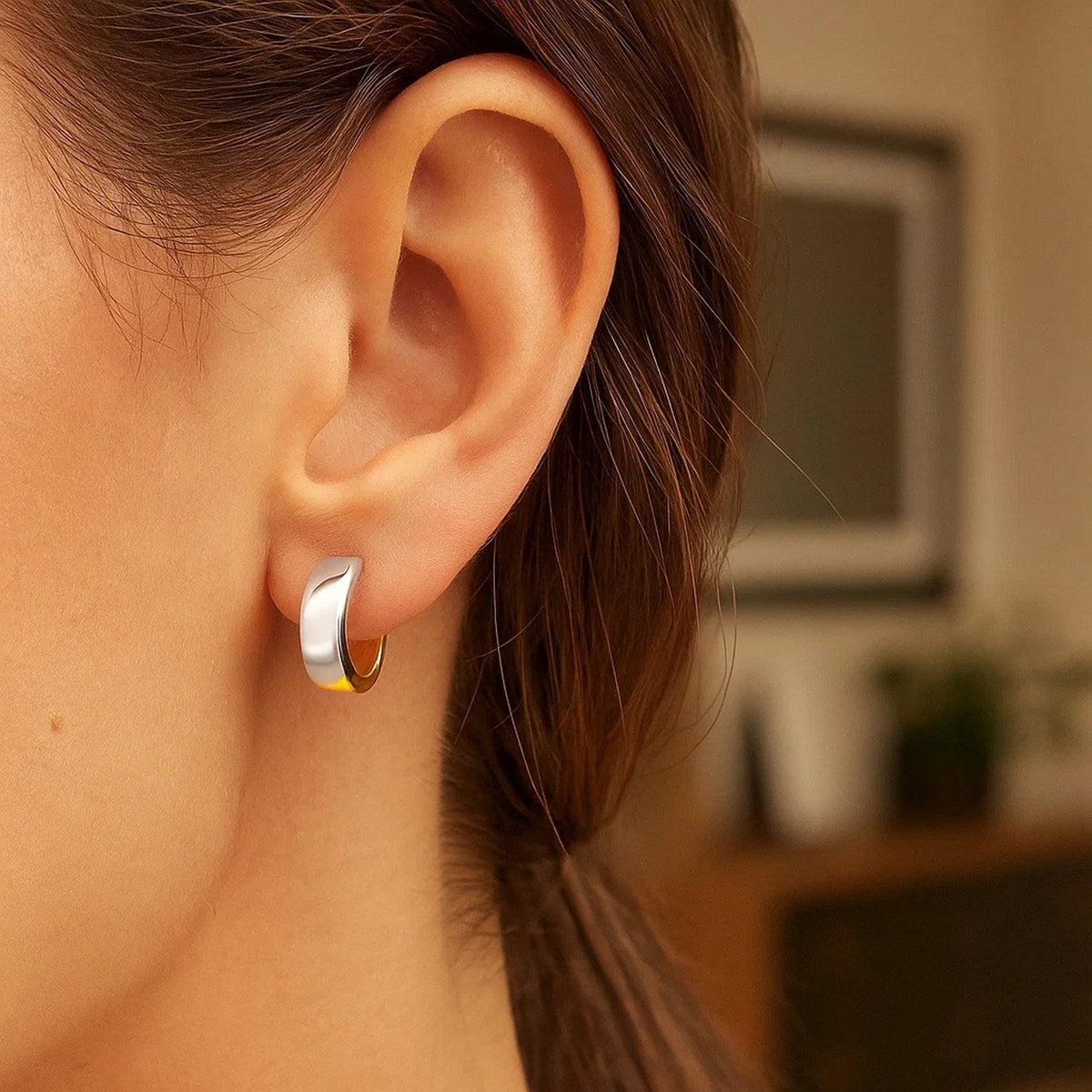 14k Two - Tone Gold Snuggable Style Earrings - LinkagejewelrydesignLinkagejewelrydesign