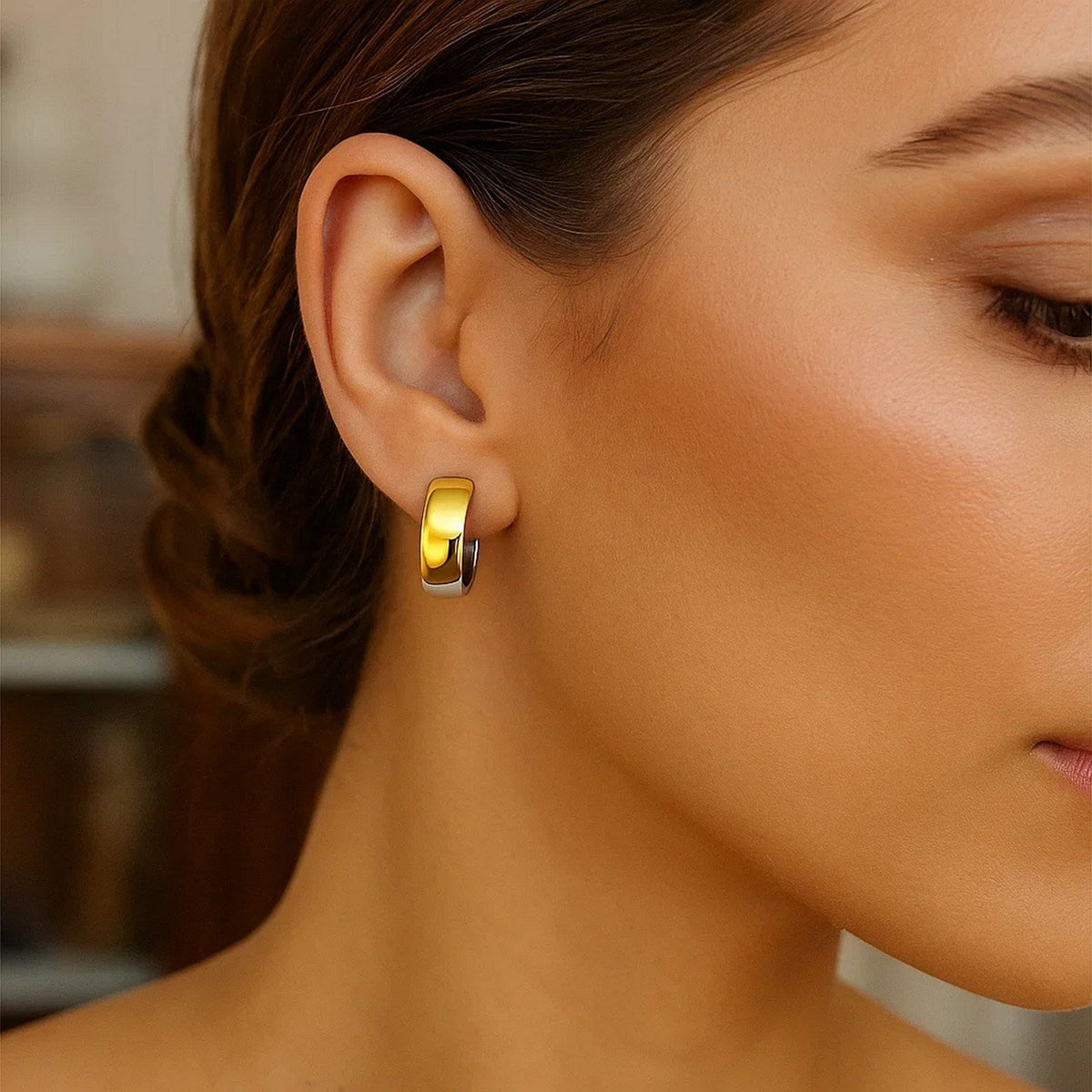 14k Two - Tone Gold Snuggable Style Earrings - LinkagejewelrydesignLinkagejewelrydesign